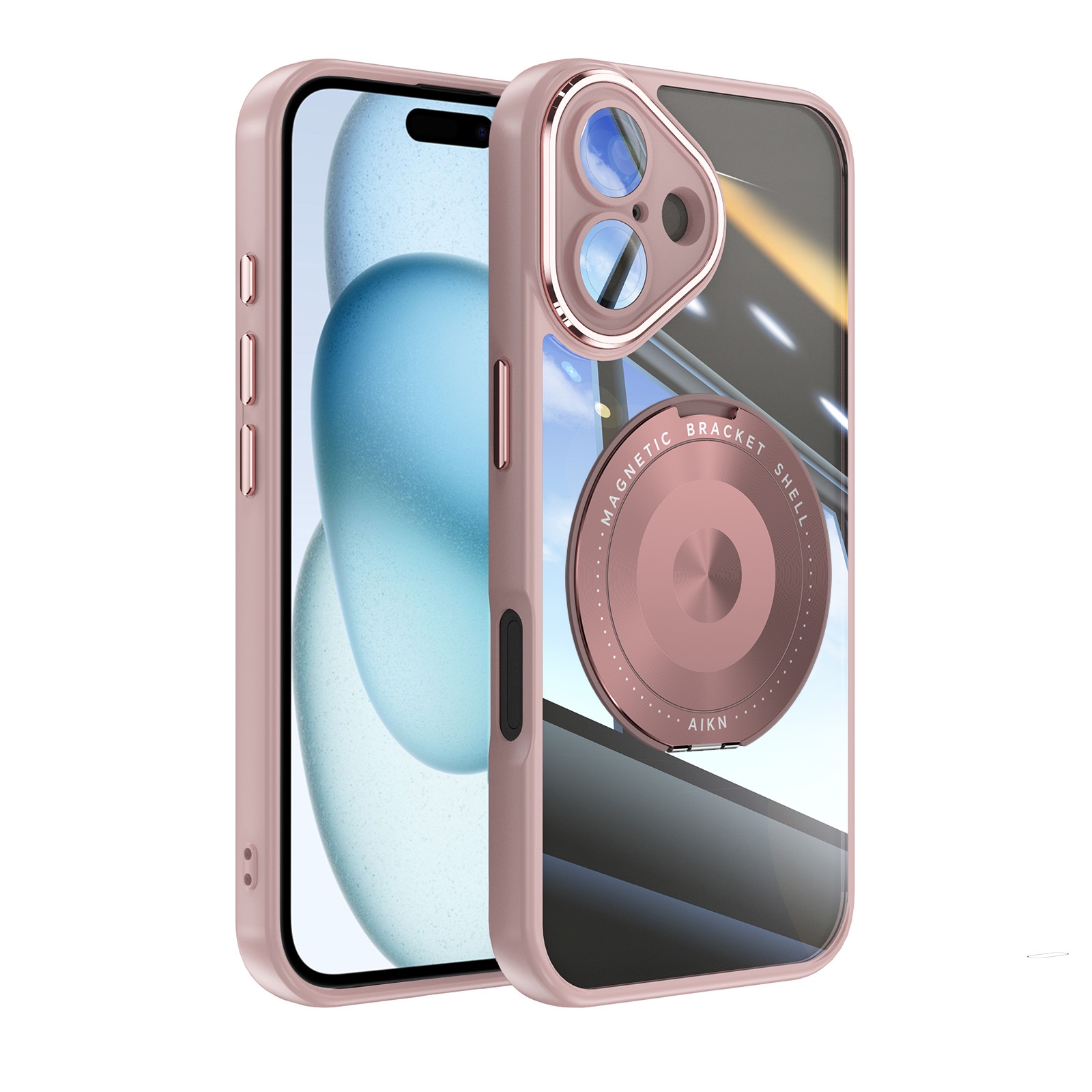 For iPhone 16 360 Holder Magsafe Acrylic Hybrid TPU Phone Case(Pink) For iPhone 16 360 Holder Magsafe Acrylic Hybrid TPU Phone Case(Pink)