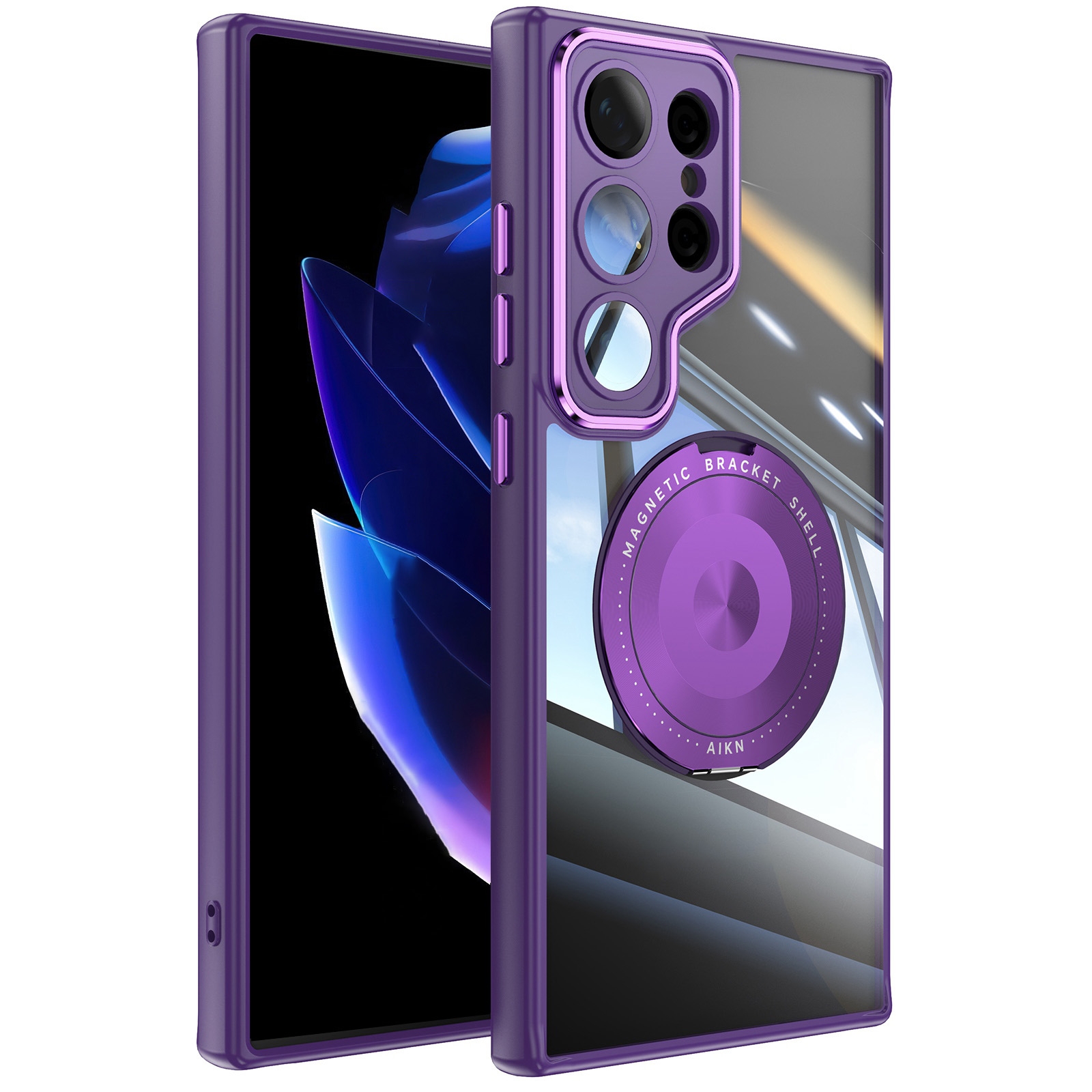 For Samsung Galaxy S25 Ultra 5G 360 Holder MagSafe Acrylic Hybrid TPU Phone Case(Purple) For Samsung Galaxy S25 Ultra 5G 360 Holder MagSafe Acrylic Hybrid TPU Phone Case(Purple)