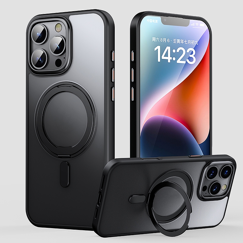 For iPhone 16 Pro Max 360 Rotating MagSafe Magnetic Frosted Phone Case(Black)