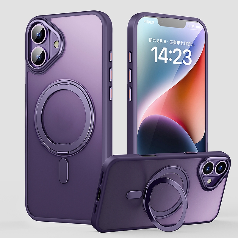 For iPhone 16 Plus 360 Rotating MagSafe Magnetic Frosted Phone Case(Purple) For iPhone 16 Plus 360 Rotating MagSafe Magnetic Frosted Phone Case(Purple)