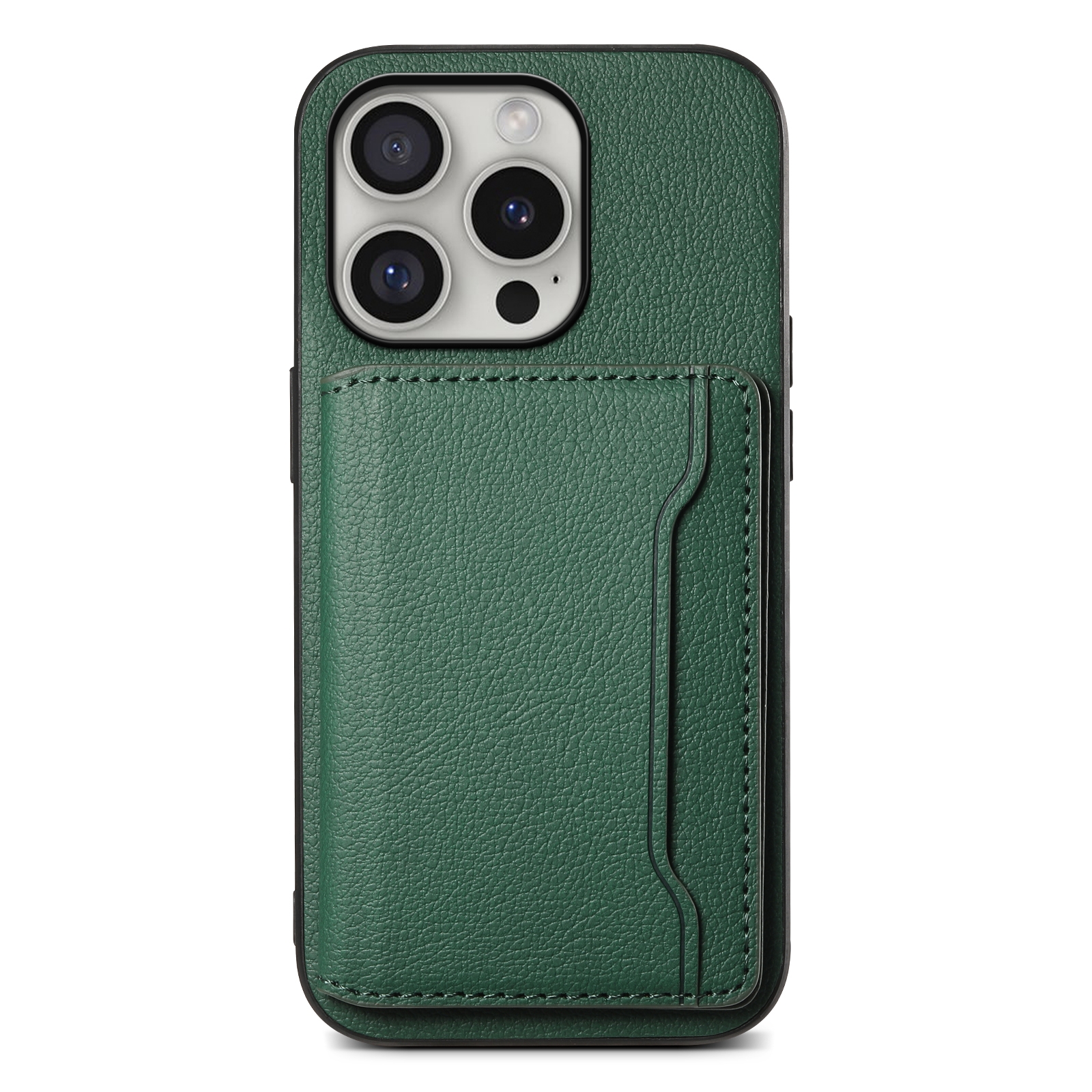 For iPhone 16 Pro Calf Texture Card Bag Design Full Coverage Phone Case(Green) For iPhone 16 Pro Calf Texture Card Bag Design Full Coverage Phone Case(Green)