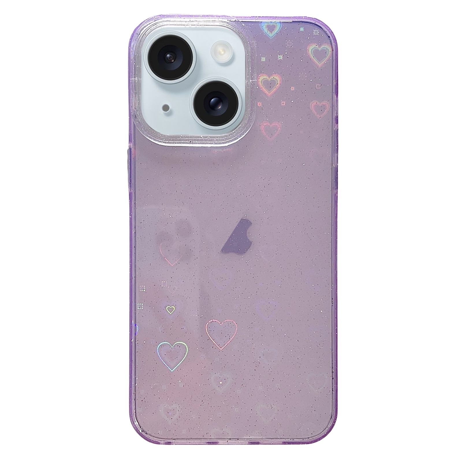 For iPhone 15 Plus Love Pattern Transparent Lens Frame IMD Acrylic Phone Case(Purple) For iPhone 15 Plus Love Pattern Transparent Lens Frame IMD Acrylic Phone Case(Purple)