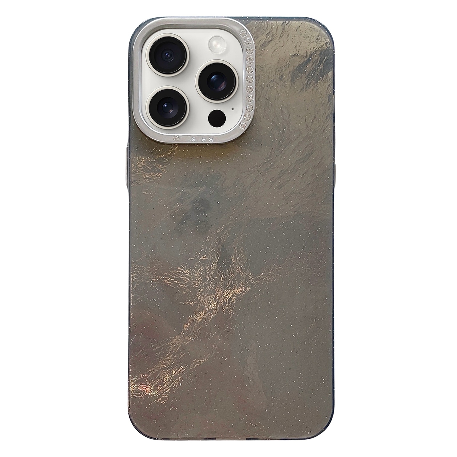 For iPhone 15 Pro Max Tinfoil Texture Diamond Lens Frame IMD Acrylic Phone Case(Black) For iPhone 15 Pro Max Tinfoil Texture Diamond Lens Frame IMD Acrylic Phone Case(Black)
