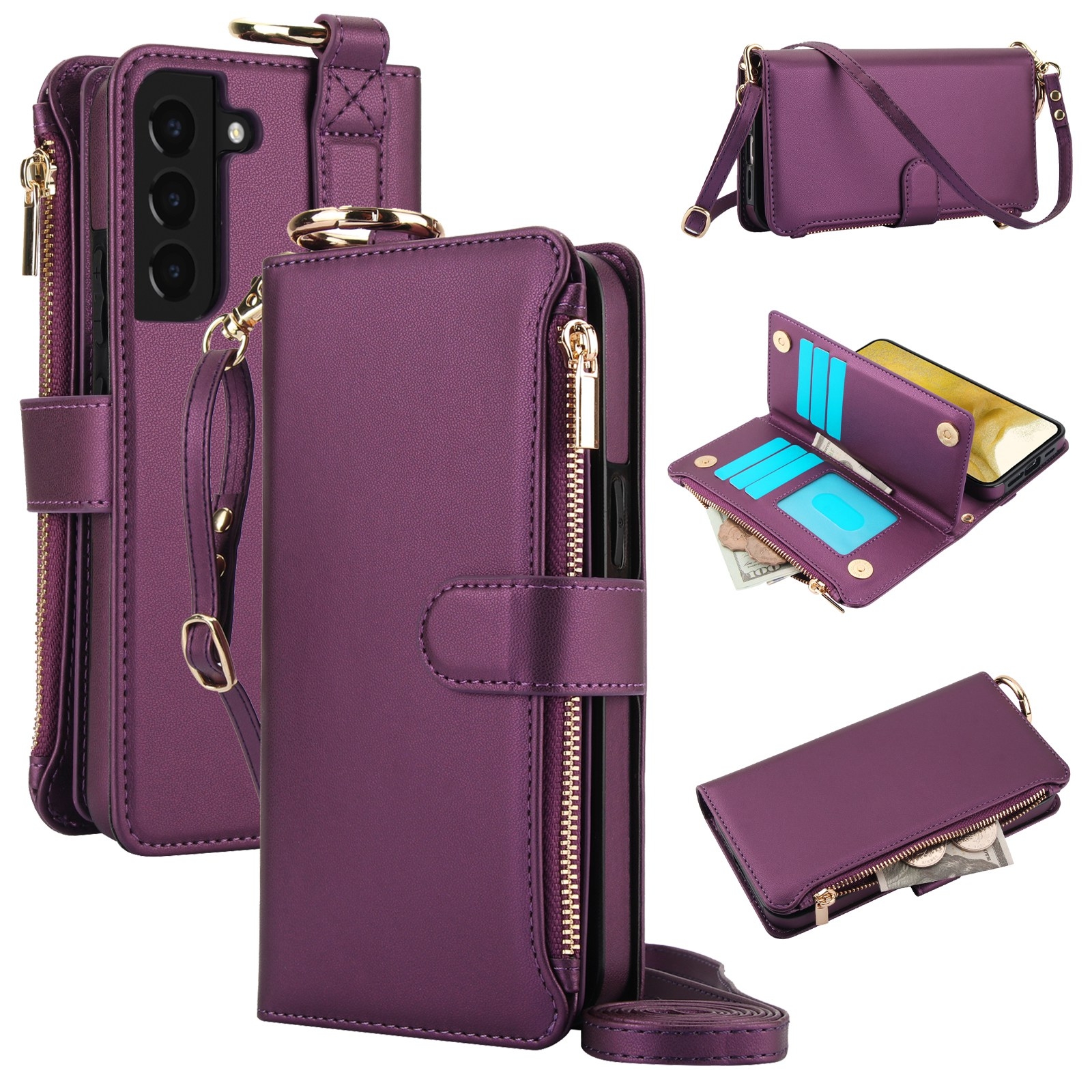 For Samsung Galaxy S22 5G Crossbody Ring Multifunctional Wallet Leather Phone Case(Dark Purple) For Samsung Galaxy S22 5G Crossbody Ring Multifunctional Wallet Leather Phone Case(Dark Purple)