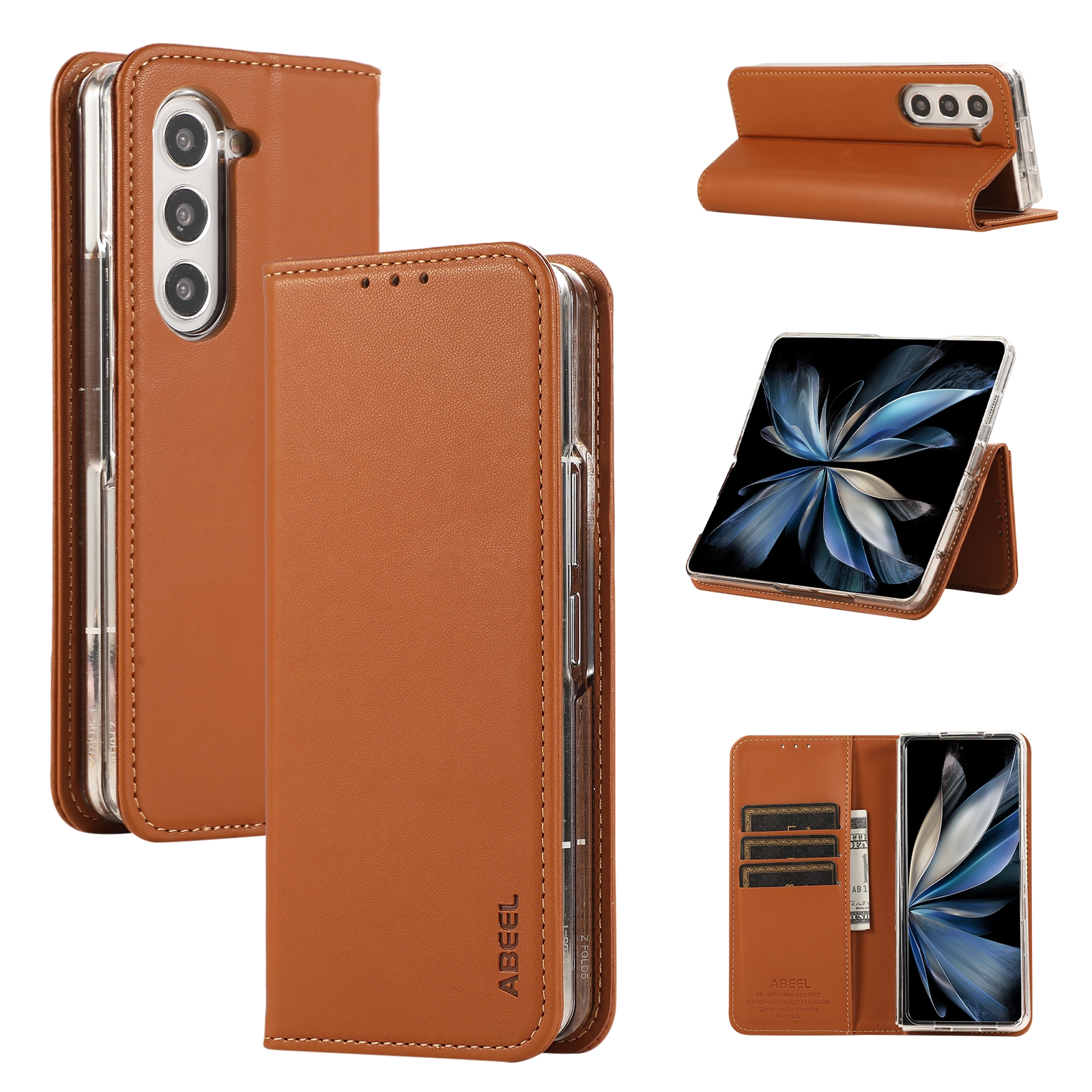 For Samsung Galaxy Z Fold5 ABEEL RFID Magnetic Flip Leather Phone Case(Brown) For Samsung Galaxy Z Fold5 ABEEL RFID Magnetic Flip Leather Phone Case(Brown)