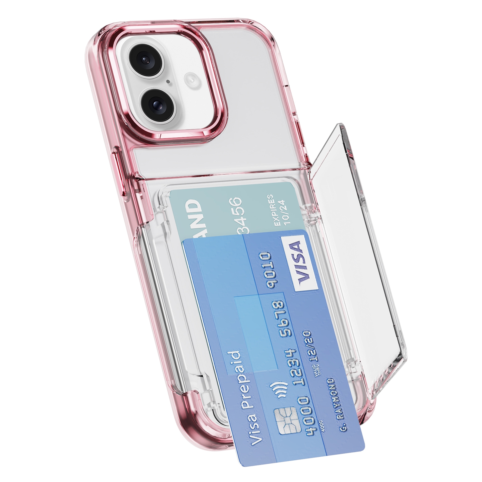 For iPhone 16 Card Holder Acrylic Hybrid TPU Phone Case(Transparent Pink) For iPhone 16 Card Holder Acrylic Hybrid TPU Phone Case(Transparent Pink)