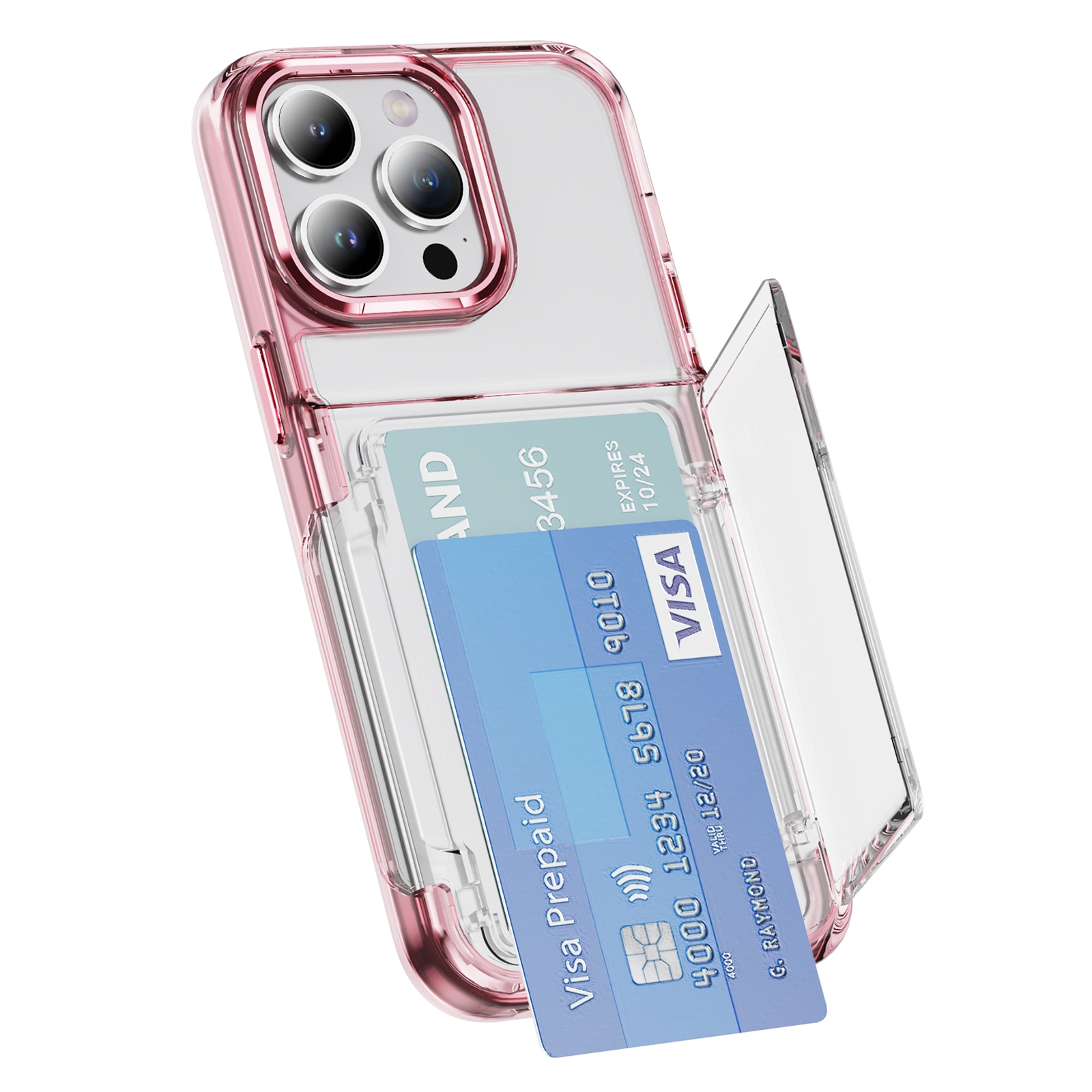 For iPhone 16 Pro Max Card Holder Acrylic Hybrid TPU Phone Case(Transparent Pink) For iPhone 16 Pro Max Card Holder Acrylic Hybrid TPU Phone Case(Transparent Pink)