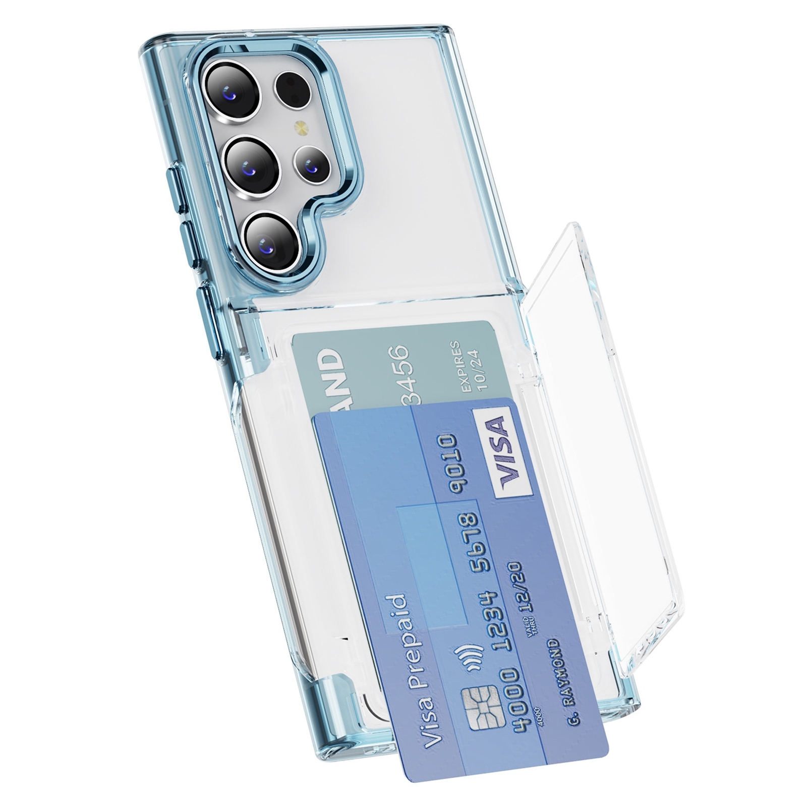 For Samsung Galaxy S23 Ultra 5G Card Holder Acrylic Hybrid TPU Phone Case(Transparent Blue) For Samsung Galaxy S23 Ultra 5G Card Holder Acrylic Hybrid TPU Phone Case(Transparent Blue)