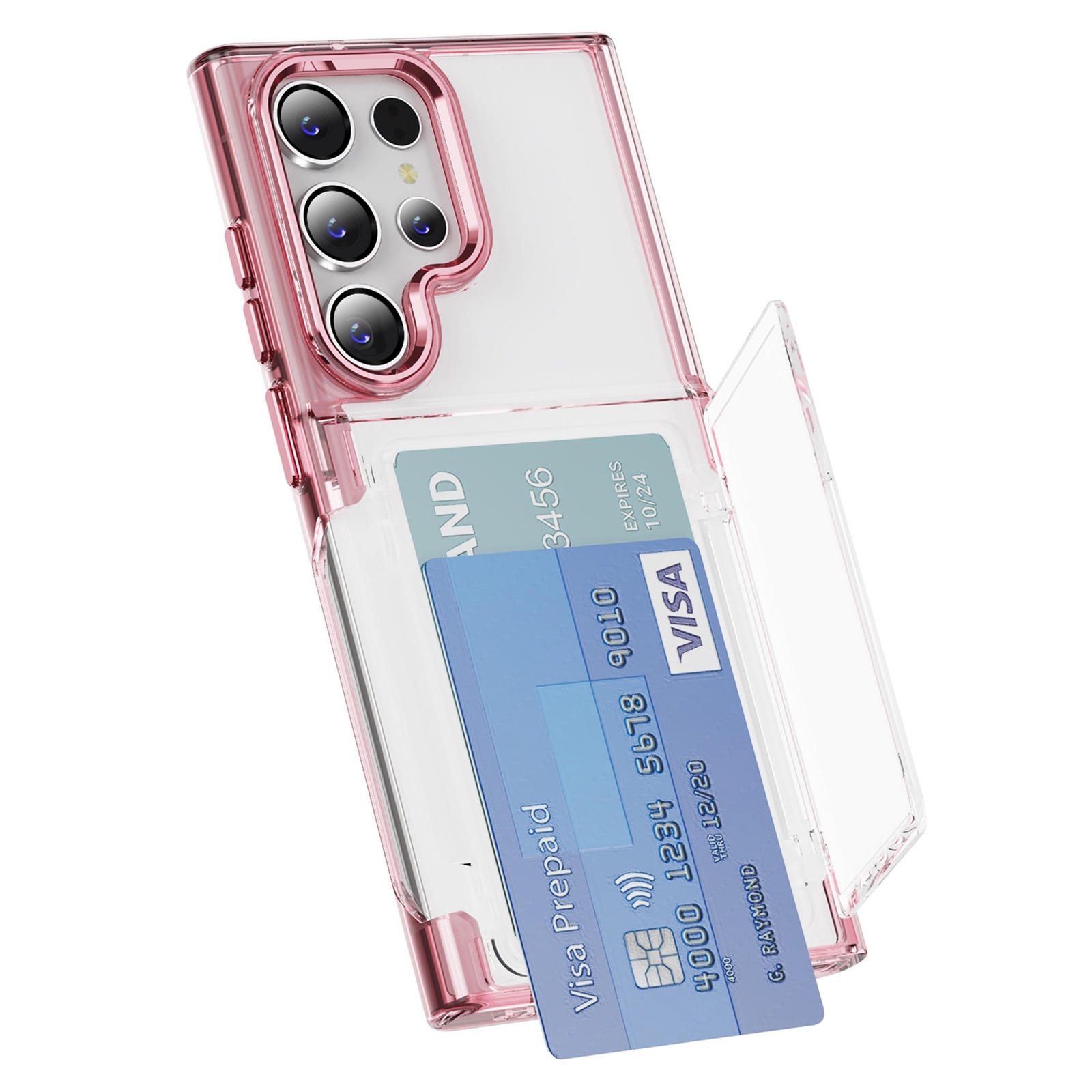 For Samsung Galaxy S24 Ultra 5G Card Holder Acrylic Hybrid TPU Phone Case(Transparent Pink) For Samsung Galaxy S24 Ultra 5G Card Holder Acrylic Hybrid TPU Phone Case(Transparent Pink)
