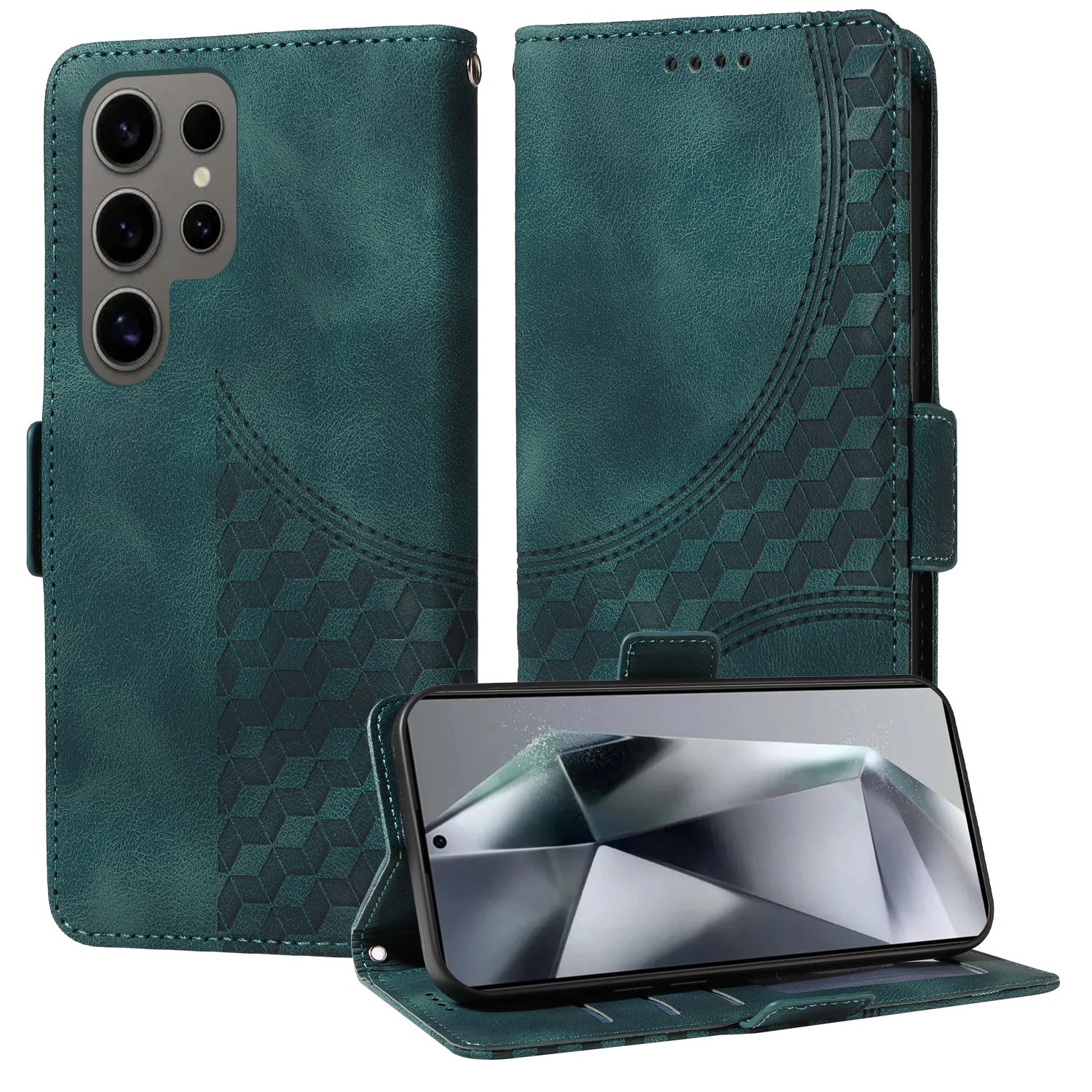 For Samsung Galaxy S24 Ultra 5G Embossed Rhombus Starry Leather Phone Case(Green) For Samsung Galaxy S24 Ultra 5G Embossed Rhombus Starry Leather Phone Case(Green)
