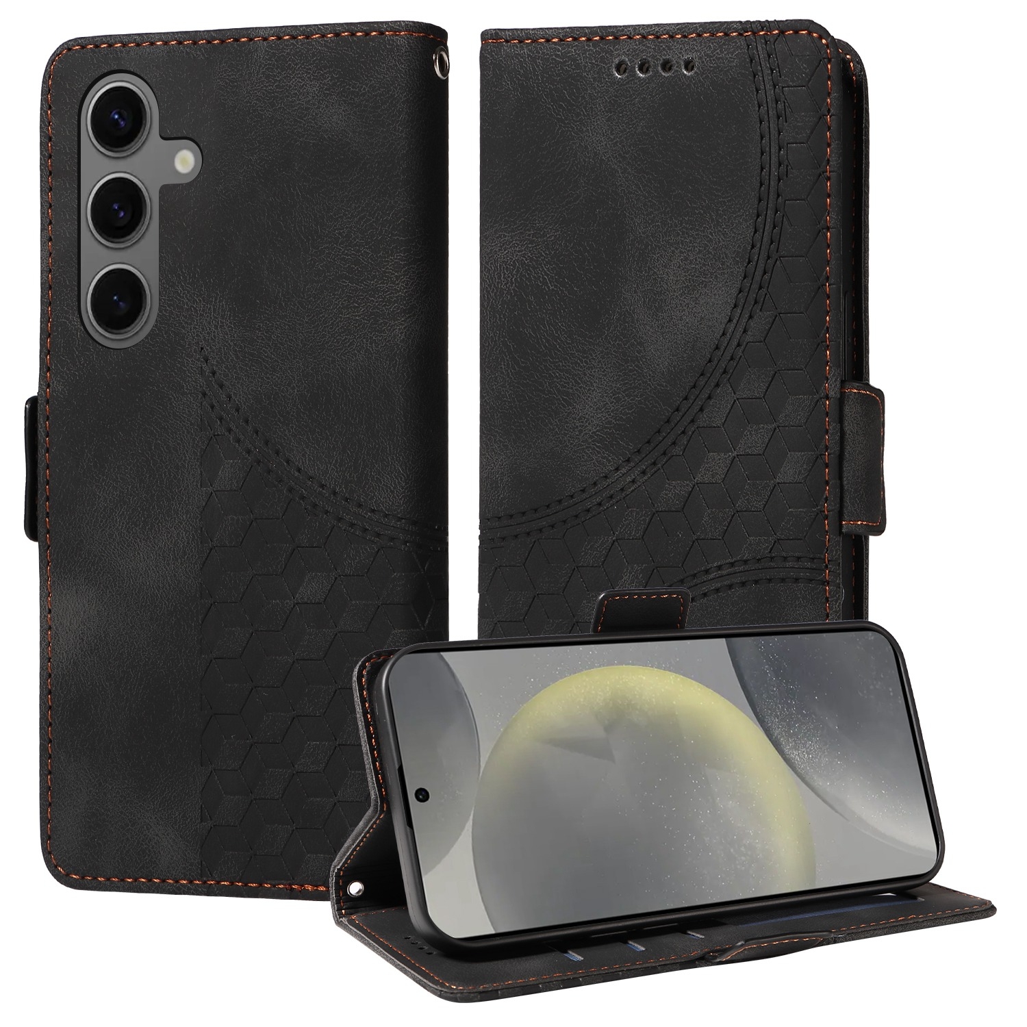 For Samsung Galaxy S24 5G Embossed Rhombus Starry Leather Phone Case(Black) For Samsung Galaxy S24 5G Embossed Rhombus Starry Leather Phone Case(Black)
