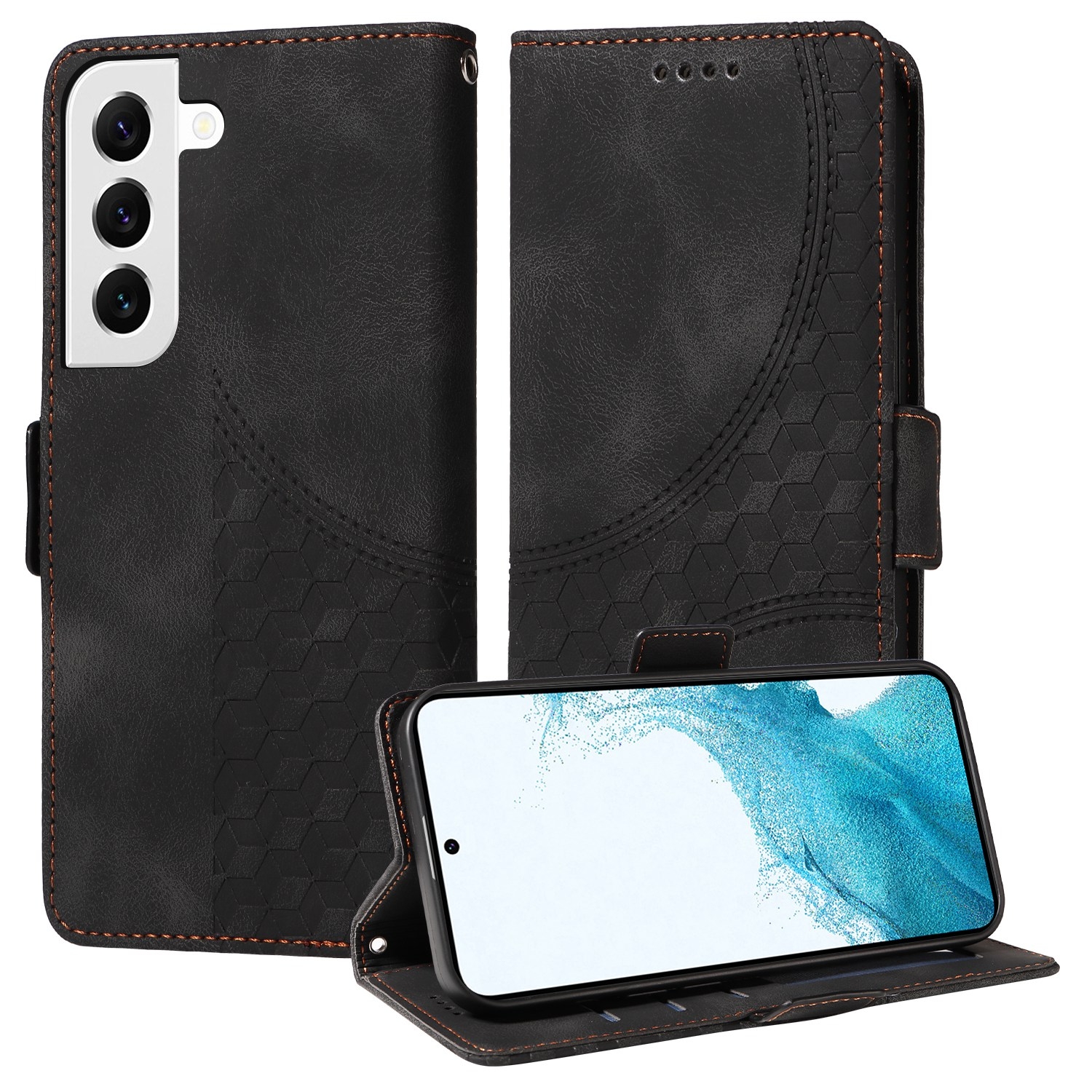 For Samsung Galaxy S22+ 5G Embossed Rhombus Starry Leather Phone Case(Black) For Samsung Galaxy S22+ 5G Embossed Rhombus Starry Leather Phone Case(Black)