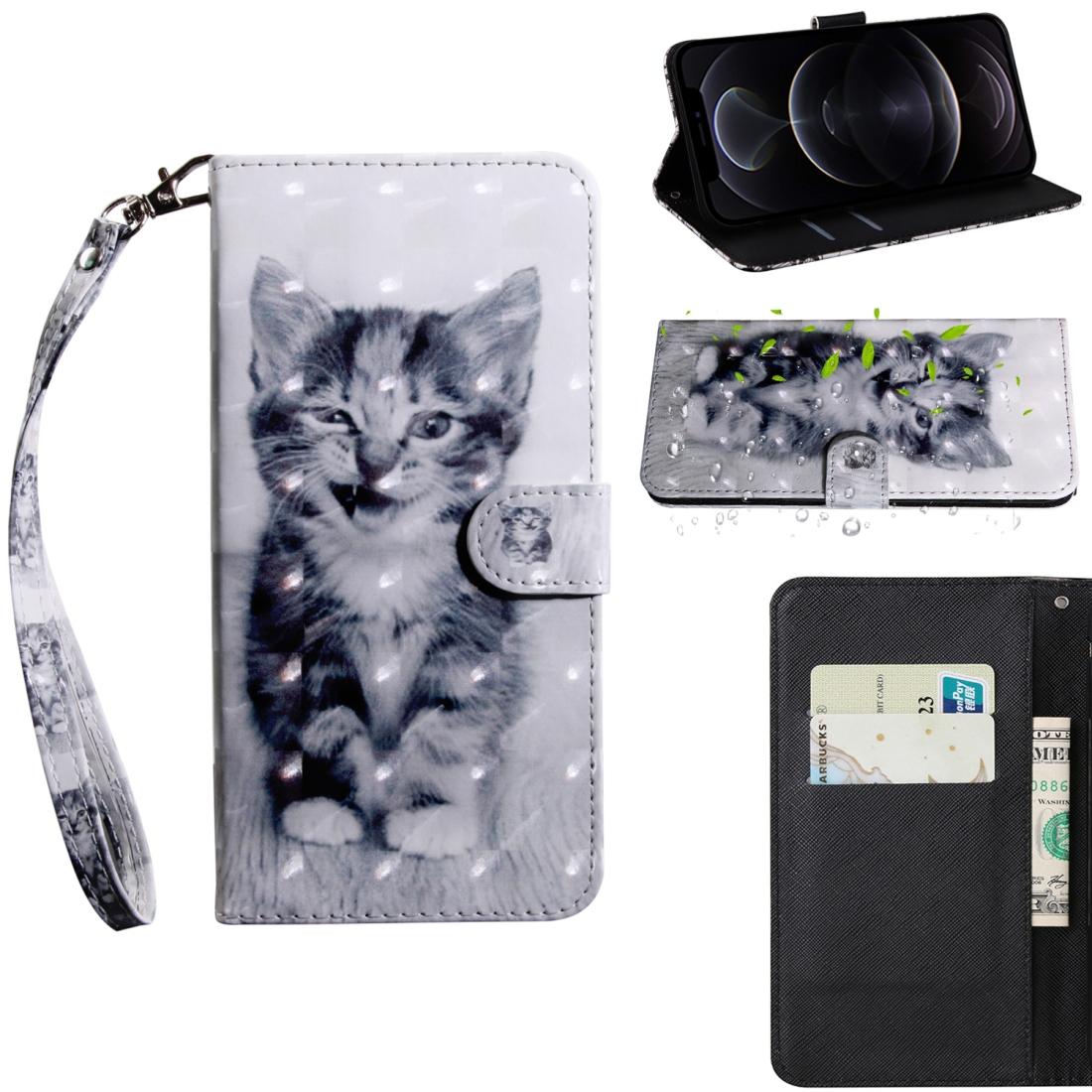 For iPhone 12 / 12 Pro 3D Painting Pattern Coloured Drawing Horizontal Flip PU Leather Case with Holder & Card Slots & Wallet & Lanyard(Cat) For iPhone 12 / 12 Pro 3D Painting Pattern Coloured Drawing Horizontal Flip PU Leather Case with Holder & Card Slots & Wallet & Lanyard(Cat)