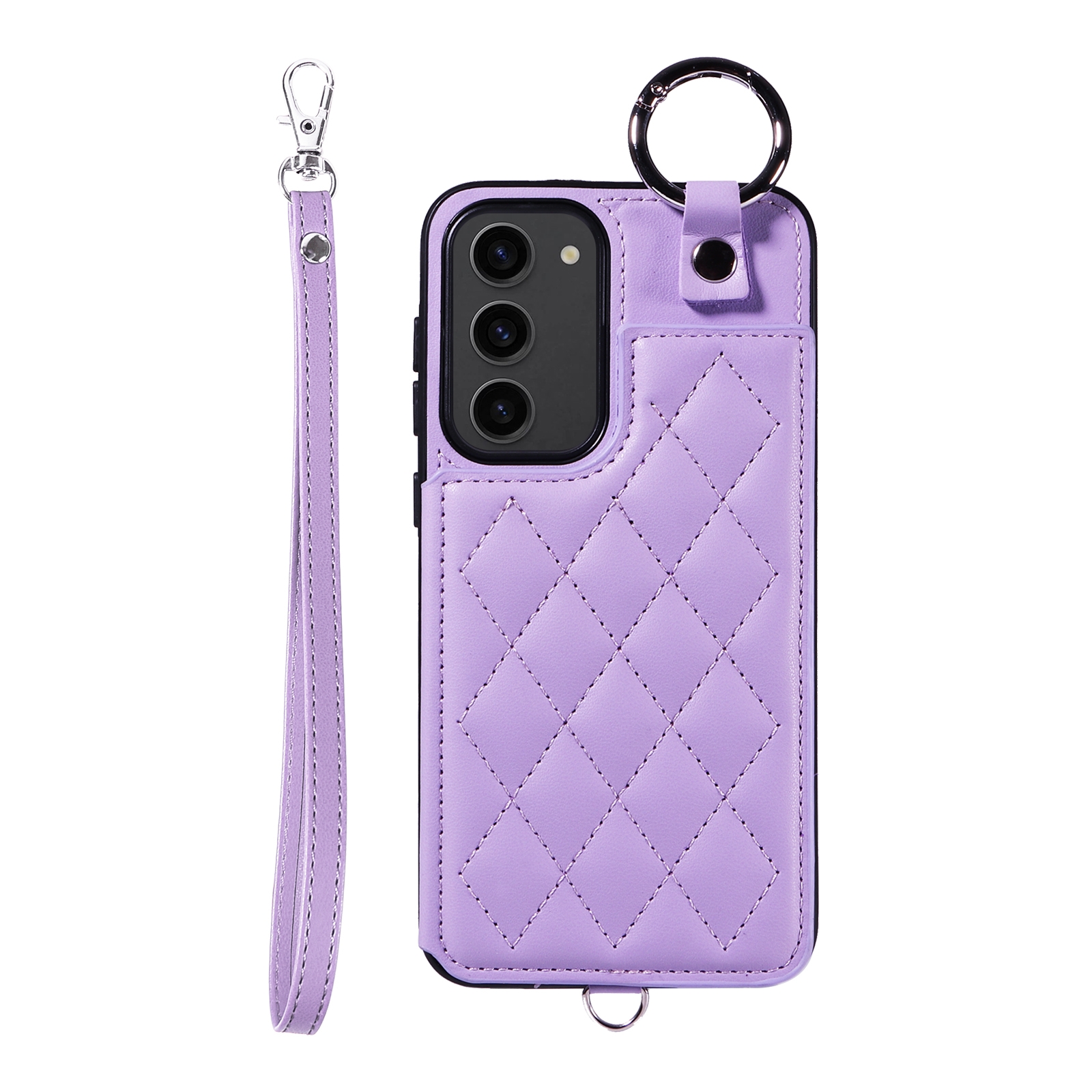 For Samsung Galaxy S23+ 5G Rhombic Texture Card Bag Phone Case with Short Lanyard(Purple) For Samsung Galaxy S23+ 5G Rhombic Texture Card Bag Phone Case with Short Lanyard(Purple)