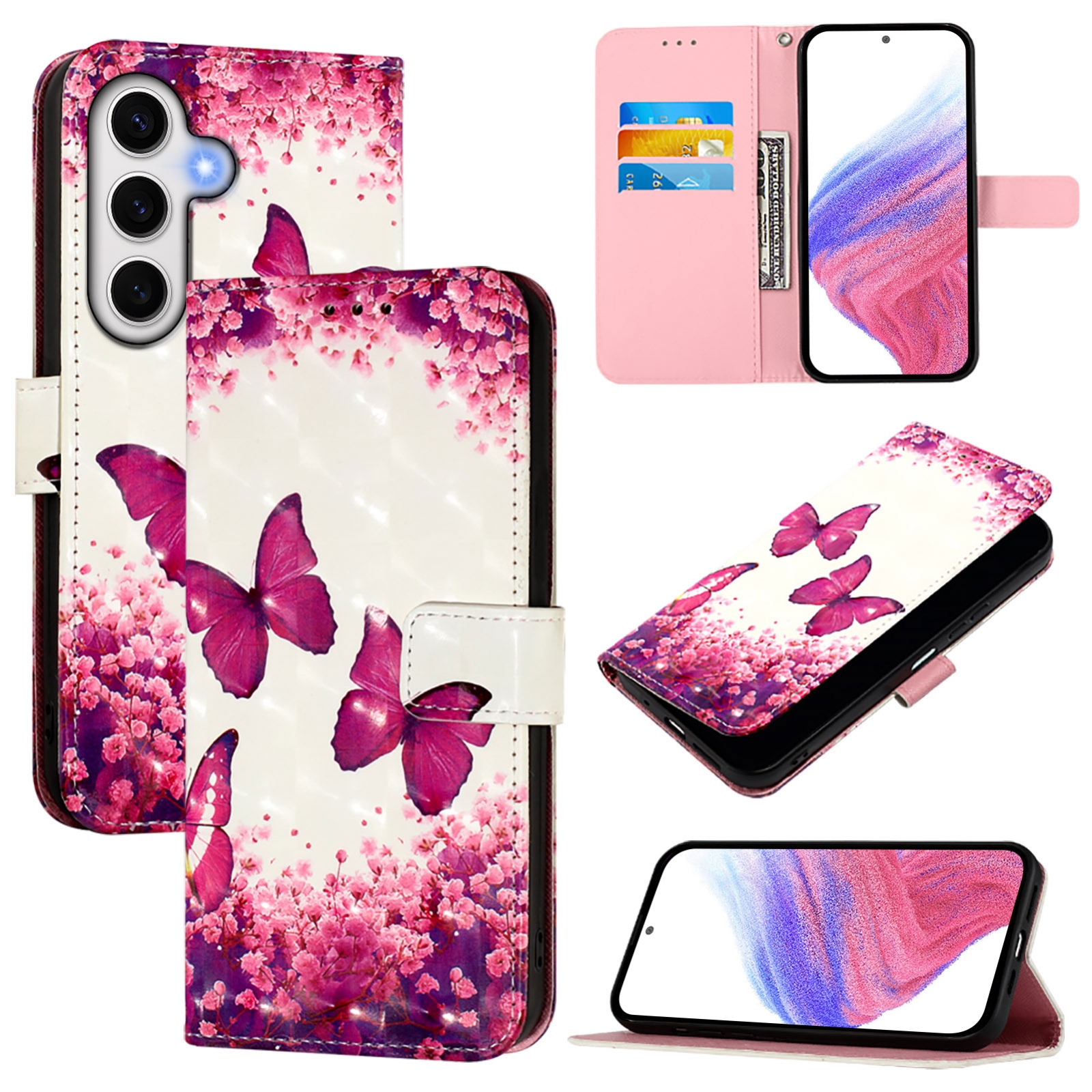 For Samsung Galaxy S24 FE 5G 3D Painting Horizontal Flip Leather Phone Case(Rose Butterfly) For Samsung Galaxy S24 FE 5G 3D Painting Horizontal Flip Leather Phone Case(Rose Butterfly)