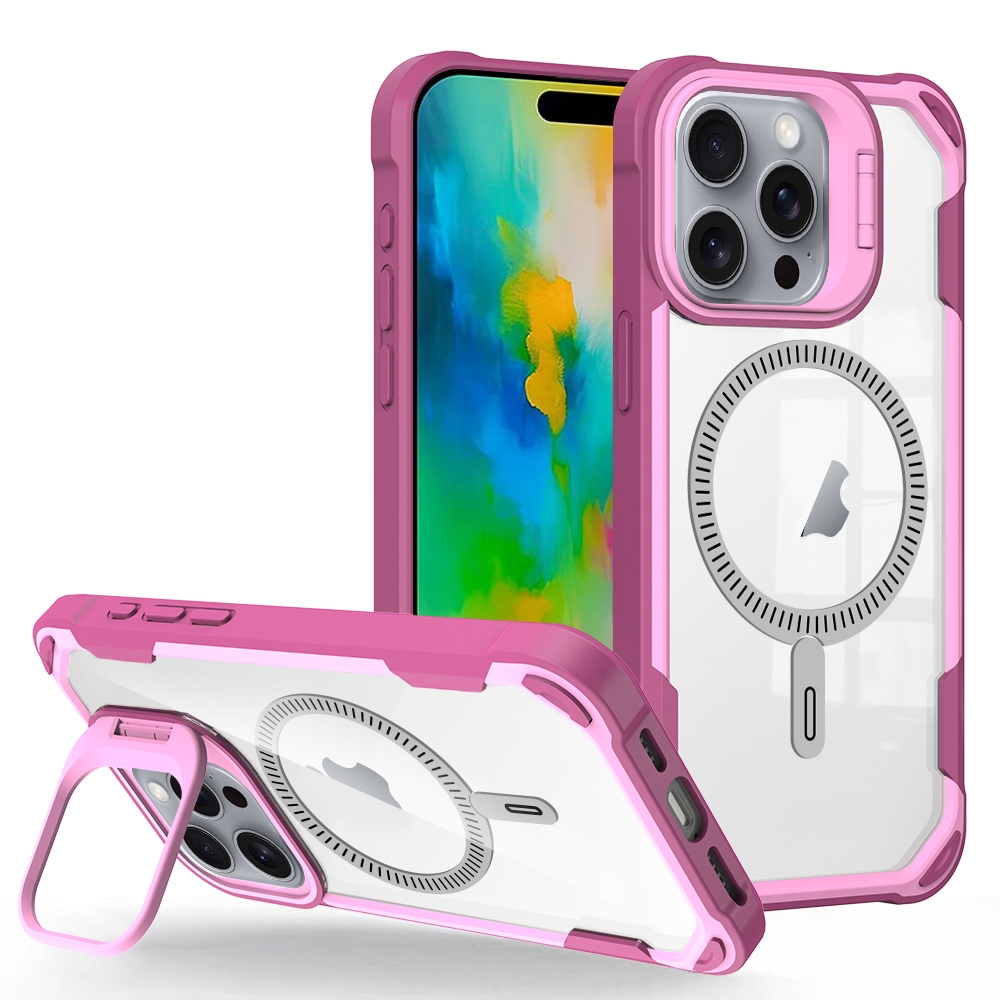 For iPhone 16 Pro Transparent Acrylic MagSafe Lens Holder Phone Case(Pink) For iPhone 16 Pro Transparent Acrylic MagSafe Lens Holder Phone Case(Pink)