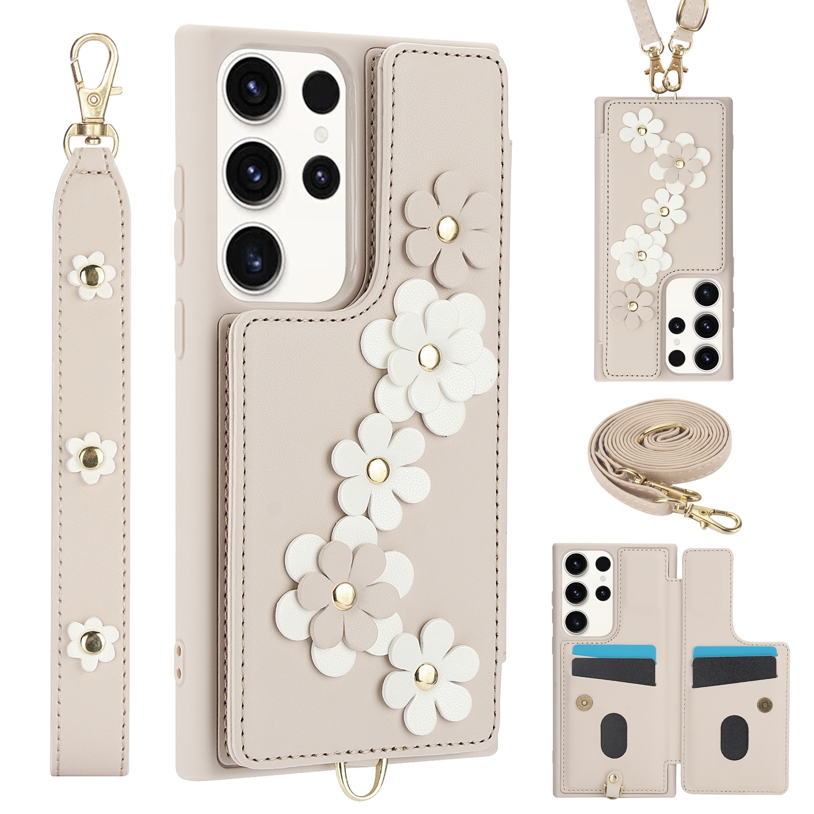 For Samsung Galaxy S23 Ultra 5G Crossbody Flower Pattern Leather Phone Case(White) For Samsung Galaxy S23 Ultra 5G Crossbody Flower Pattern Leather Phone Case(White)