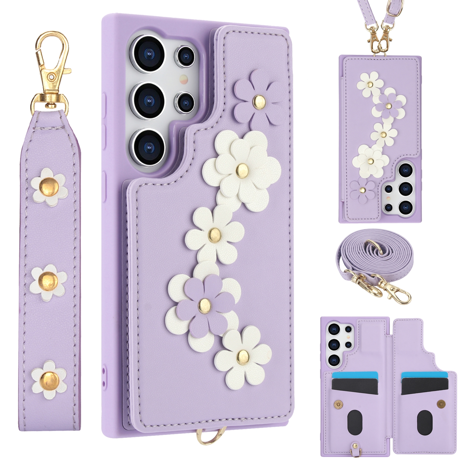 For Samsung Galaxy S24 Ultra 5G Crossbody Flower Pattern Leather Phone Case(Purple) For Samsung Galaxy S24 Ultra 5G Crossbody Flower Pattern Leather Phone Case(Purple)