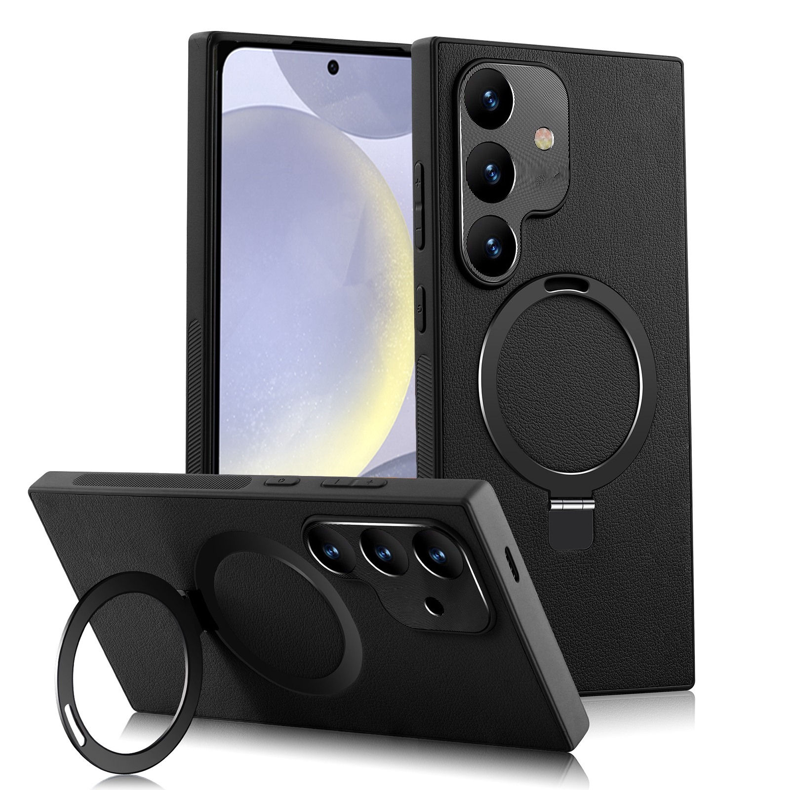 For Samsung Galaxy S22 Ultra 5G MagSafe Rotation Holder PC + Leather Phone Case(Black) For Samsung Galaxy S22 Ultra 5G MagSafe Rotation Holder PC + Leather Phone Case(Black)