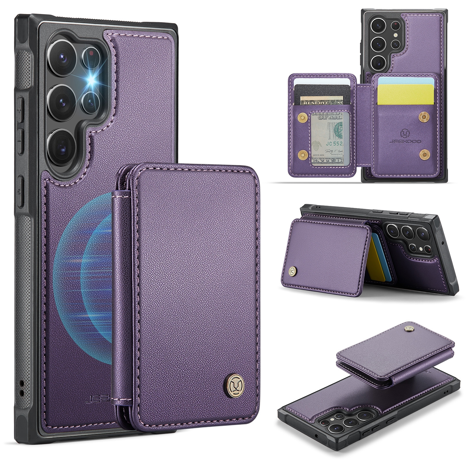 For Samsung Galaxy S23 Ultra 5G JEEHOOD J05 Business Magnetic Style RFID Leather Phone Case(Purple) For Samsung Galaxy S23 Ultra 5G JEEHOOD J05 Business Magnetic Style RFID Leather Phone Case(Purple)