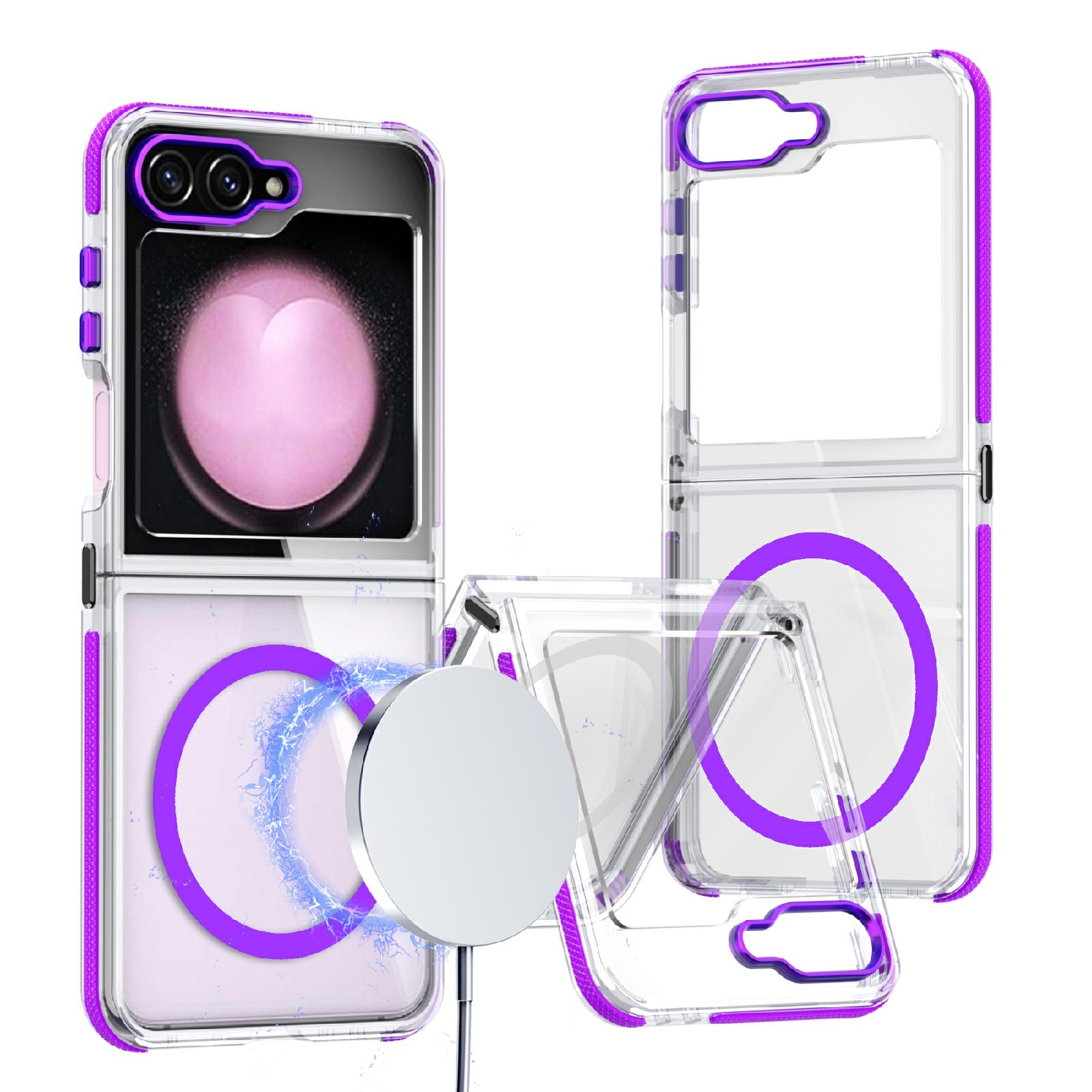 For Samsung Galaxy Z Flip5 Dual-Color Clear Acrylic Hybrid TPU MagSafe Phone Case(Purple) For Samsung Galaxy Z Flip5 Dual-Color Clear Acrylic Hybrid TPU MagSafe Phone Case(Purple)