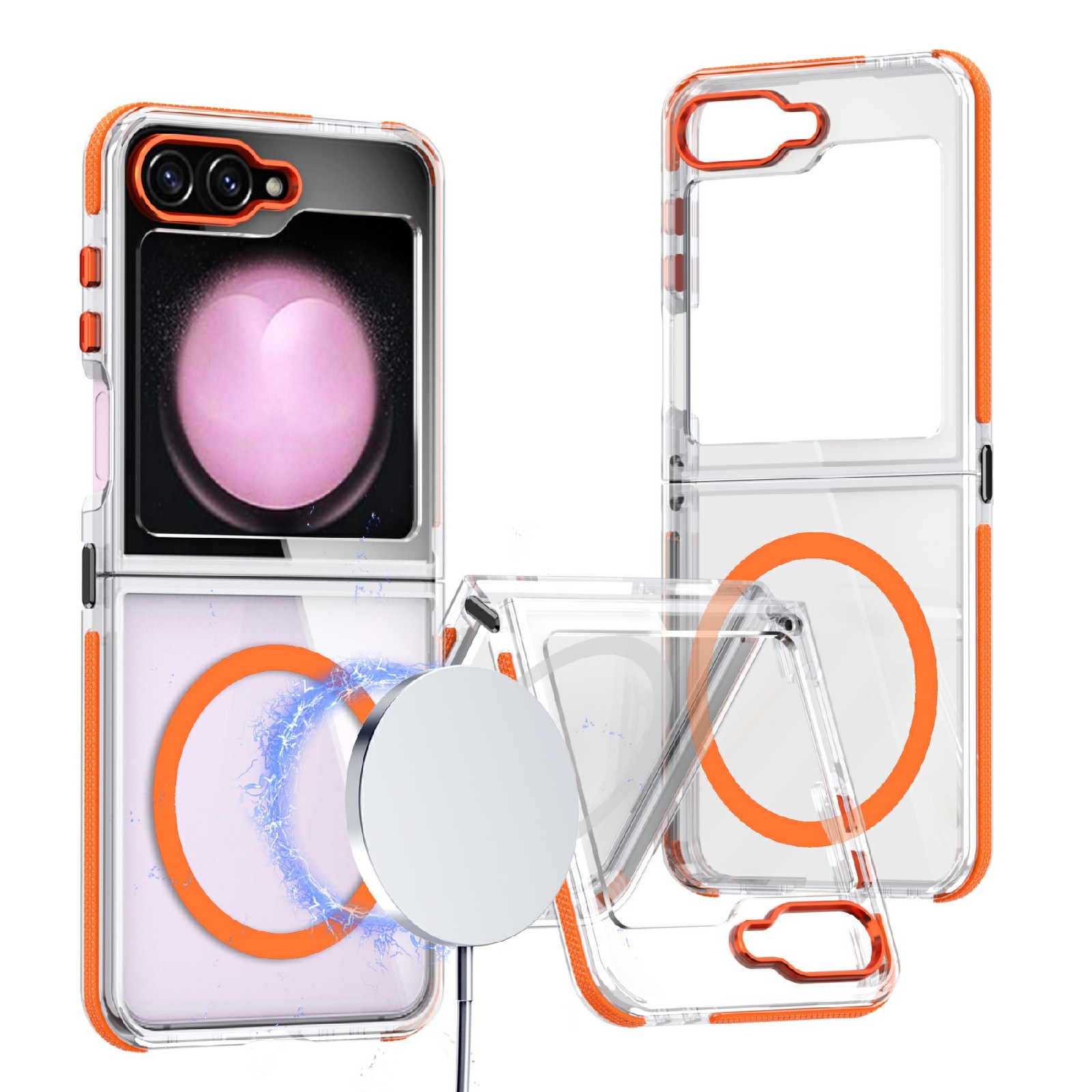 For Samsung Galaxy Z Flip6 Dual-Color Clear Acrylic Hybrid TPU MagSafe Phone Case(Orange) For Samsung Galaxy Z Flip6 Dual-Color Clear Acrylic Hybrid TPU MagSafe Phone Case(Orange)