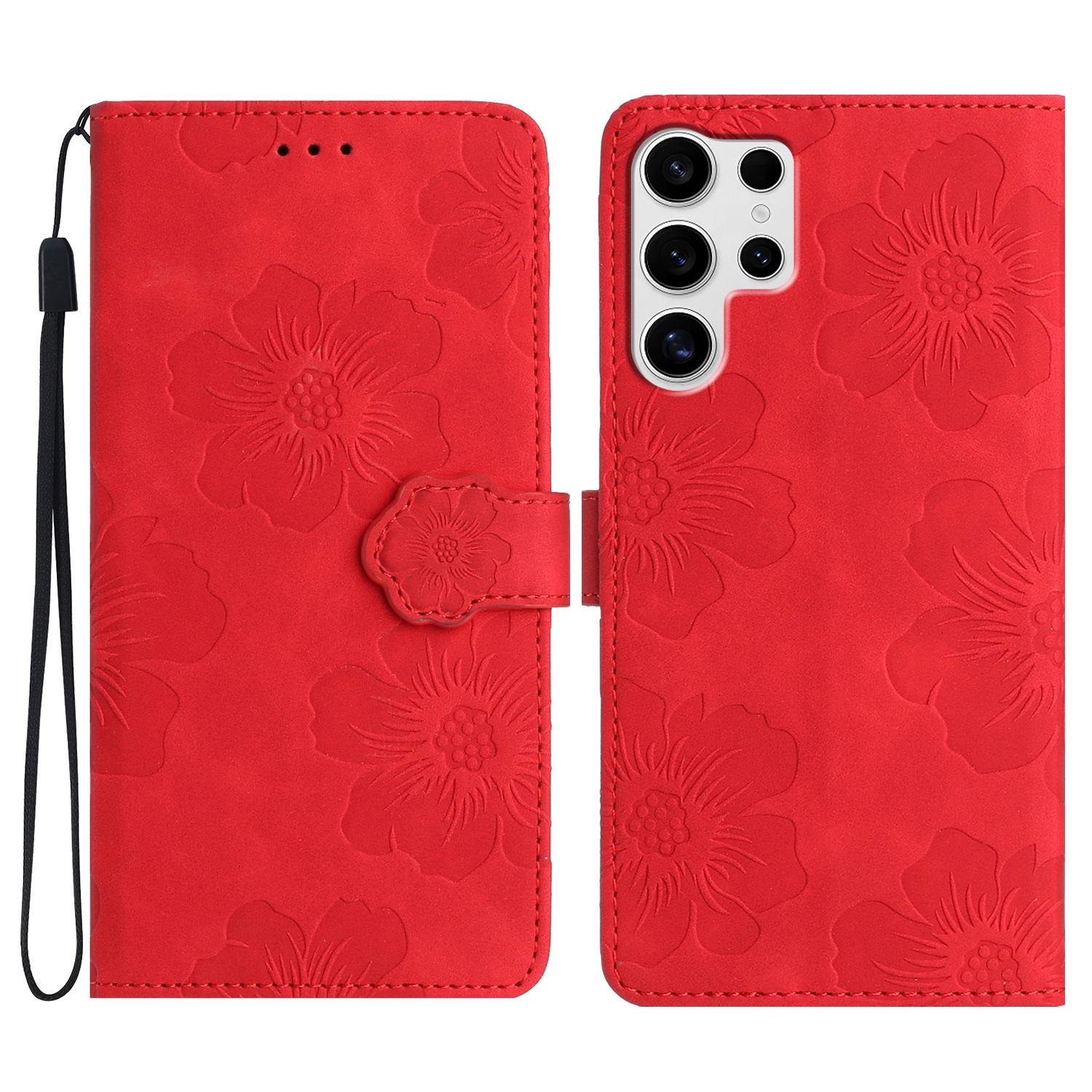 For Samsung Galaxy S25 Ultra 5G Flower Embossing Pattern Leather Phone Case(Red) For Samsung Galaxy S25 Ultra 5G Flower Embossing Pattern Leather Phone Case(Red)