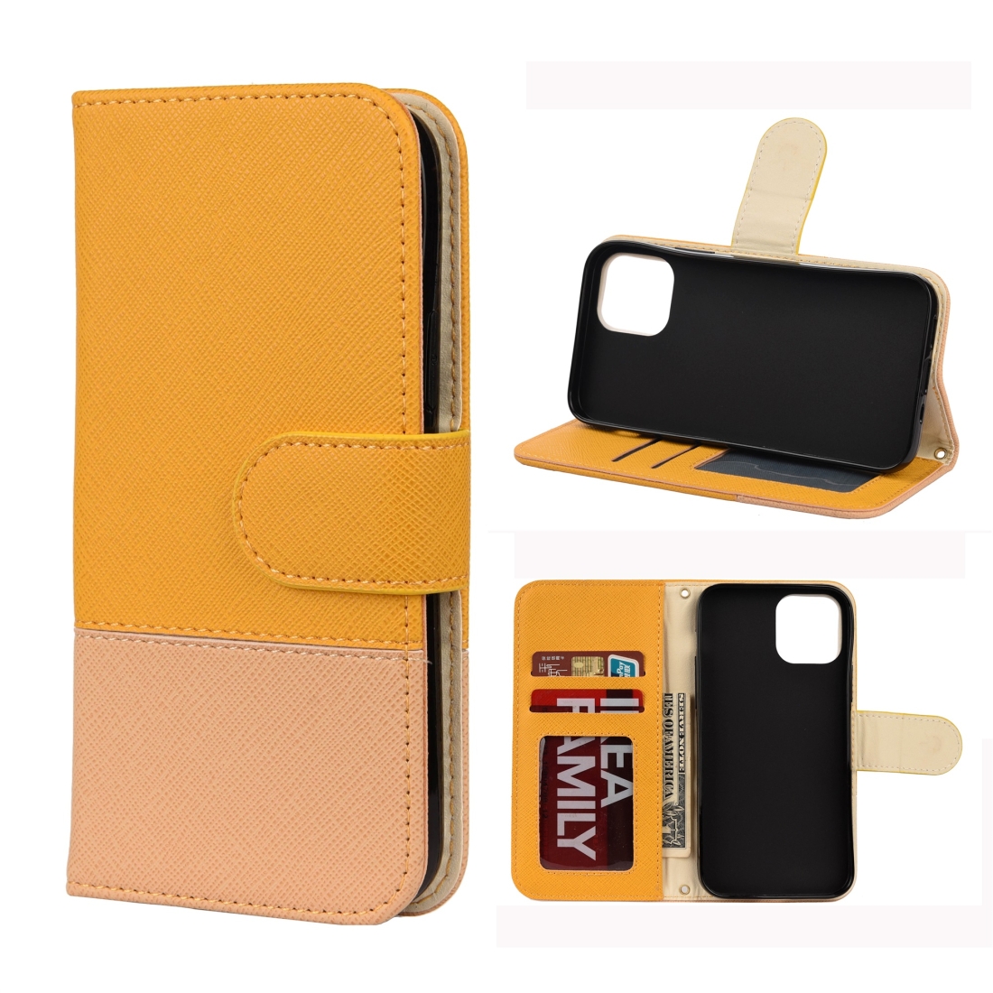 For iPhone 12 Pro Max Splicing Color Horizontal Flip Leather Case with Holder & Photo Frame & Card Slots & Wallet(Yellow) For iPhone 12 Pro Max Splicing Color Horizontal Flip Leather Case with Holder & Photo Frame & Card Slots & Wallet(Yellow)