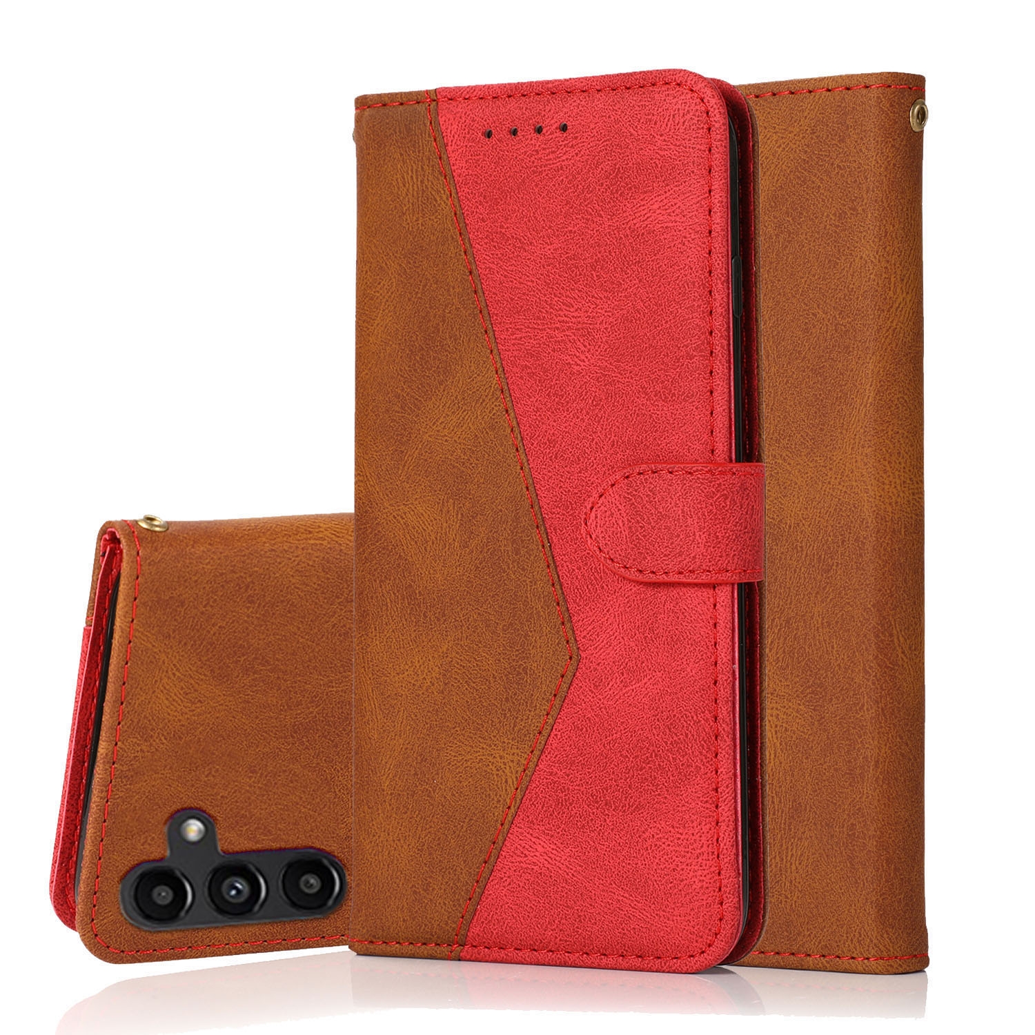 For Samsung Galaxy S24 FE 5G Dual-color Stitching Leather Phone Case(Brown Red) For Samsung Galaxy S24 FE 5G Dual-color Stitching Leather Phone Case(Brown Red)
