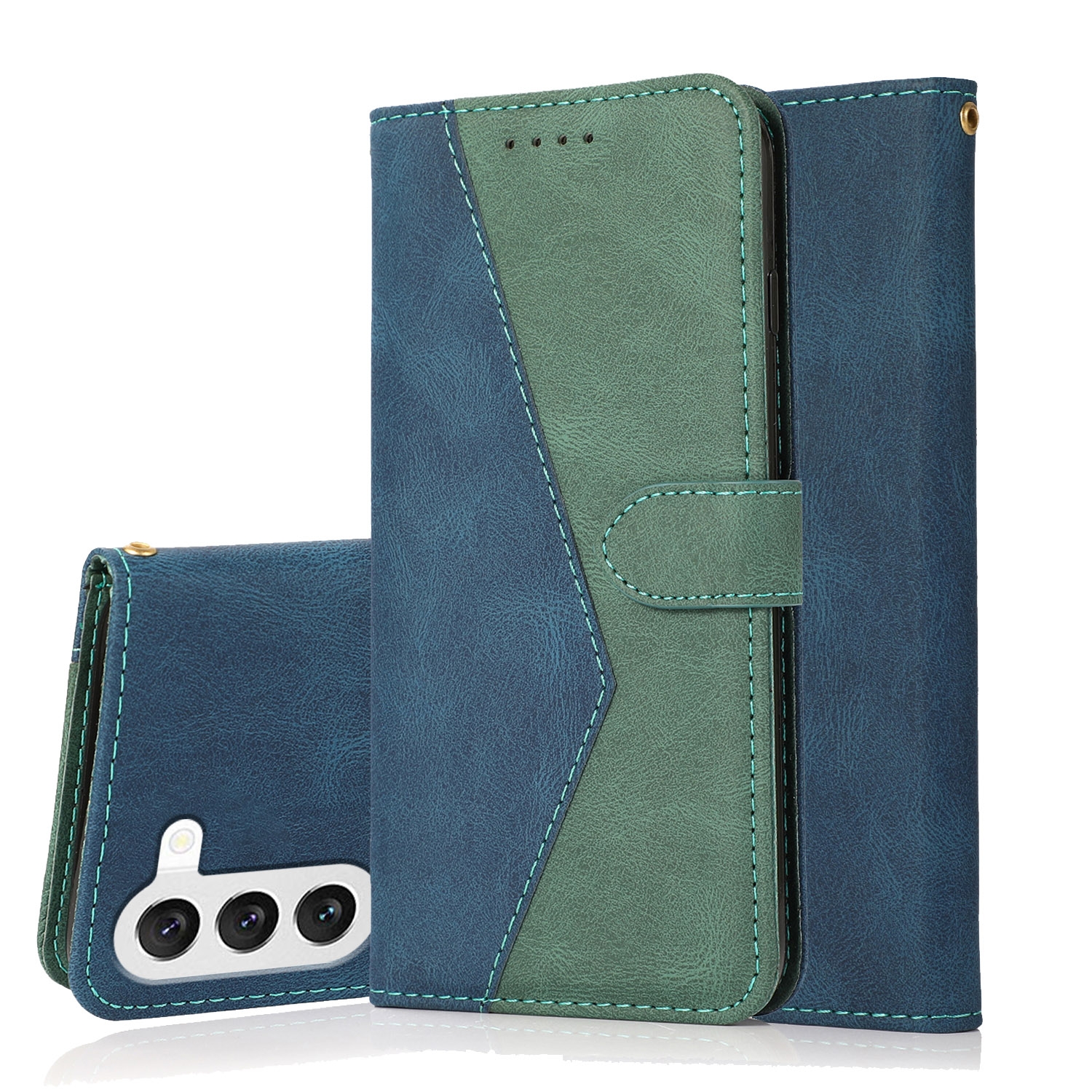 For Samsung Galaxy S25 5G Dual-color Stitching Leather Phone Case(Blue Green) For Samsung Galaxy S25 5G Dual-color Stitching Leather Phone Case(Blue Green)
