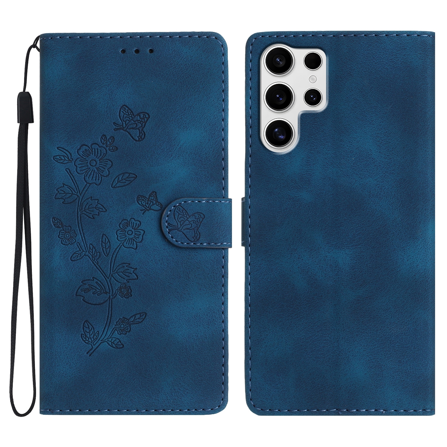 For Samsung Galaxy S25 Ultra 5G Flower Butterfly Embossing Pattern Leather Phone Case(Blue) For Samsung Galaxy S25 Ultra 5G Flower Butterfly Embossing Pattern Leather Phone Case(Blue)