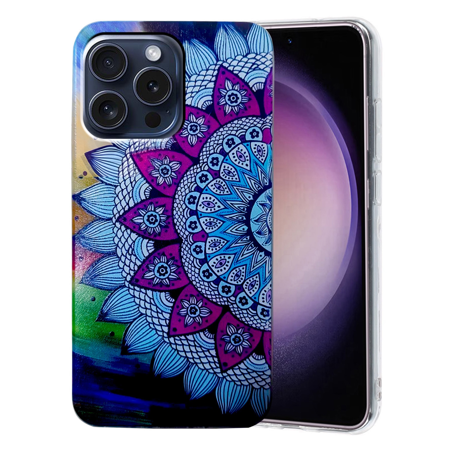 For iPhone 16 Pro Max Colored Drawing Pattern TPU Phone Case(Half-flower) For iPhone 16 Pro Max Colored Drawing Pattern TPU Phone Case(Half-flower)