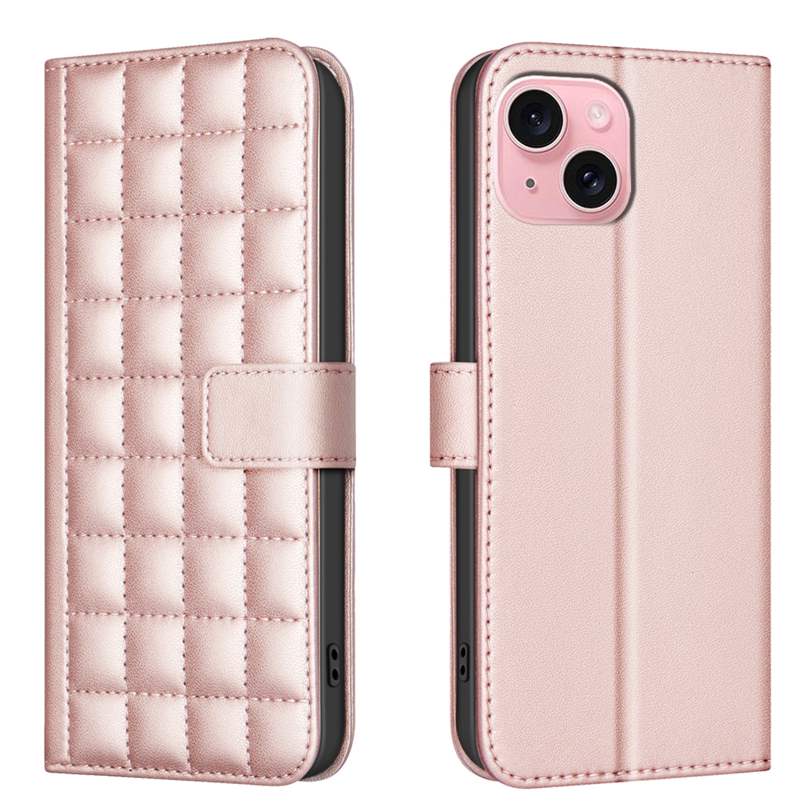 For iPhone 15 Plus / 14 Plus Square Texture Leather Phone Case(Rose Gold) For iPhone 15 Plus / 14 Plus Square Texture Leather Phone Case(Rose Gold)