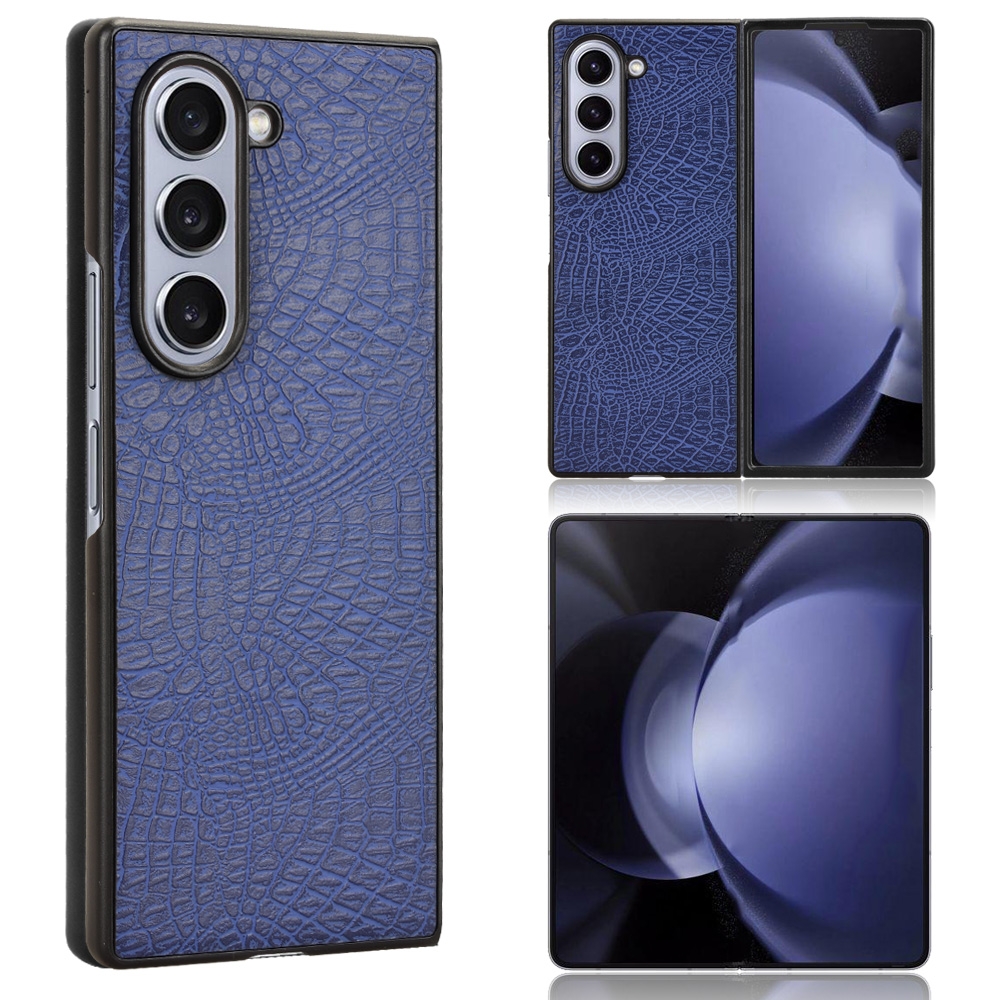 For Samsung Galaxy Z Fold6 Crocodile Texture Back Cover Phone Case(Blue) For Samsung Galaxy Z Fold6 Crocodile Texture Back Cover Phone Case(Blue)