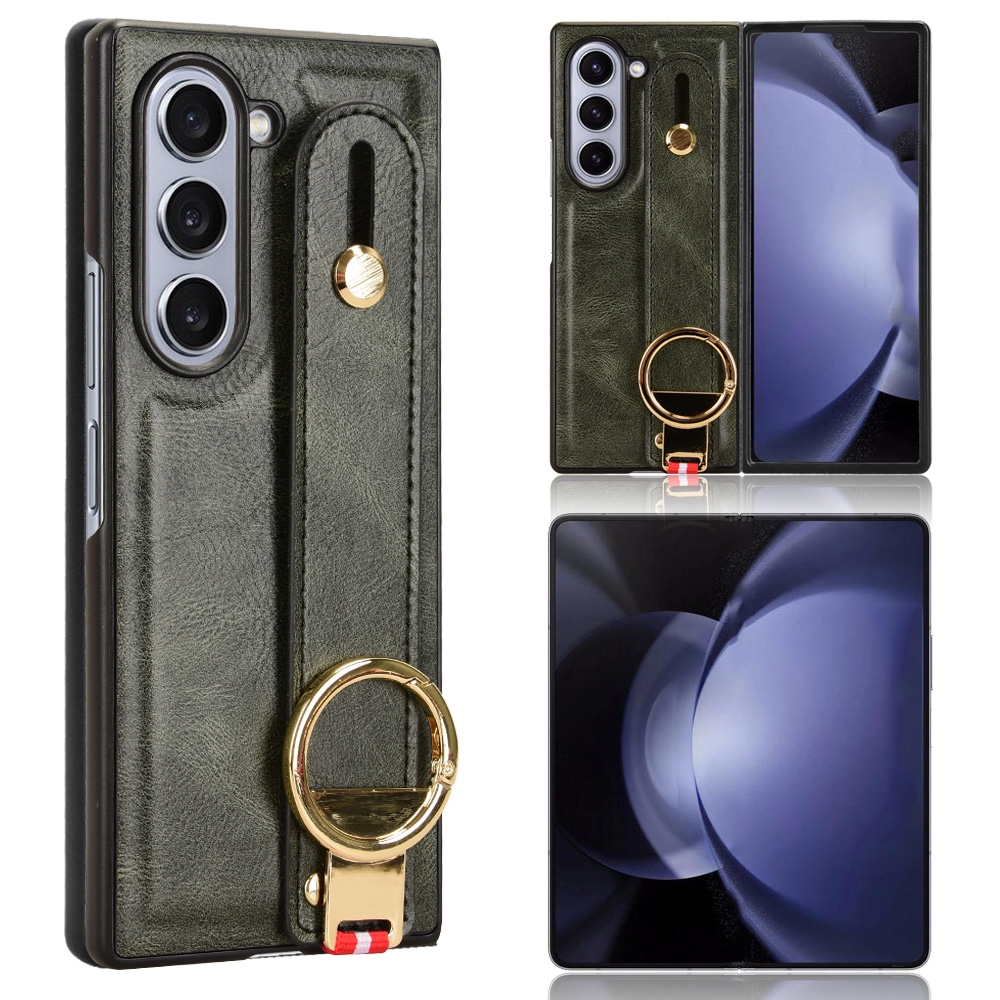 For Samsung Galaxy Z Fold6 Wristband Leather Back Phone Case(Green) For Samsung Galaxy Z Fold6 Wristband Leather Back Phone Case(Green)