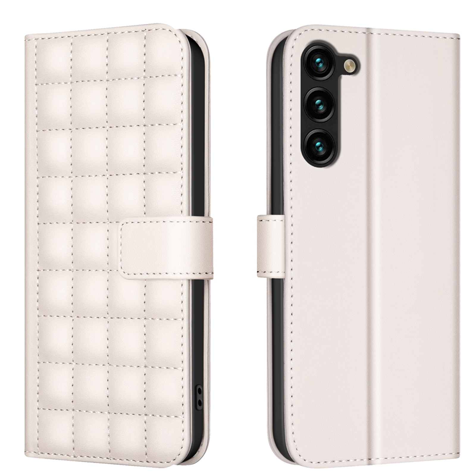 For Samsung Galaxy S22 5G Square Texture Leather Phone Case(Beige) For Samsung Galaxy S22 5G Square Texture Leather Phone Case(Beige)