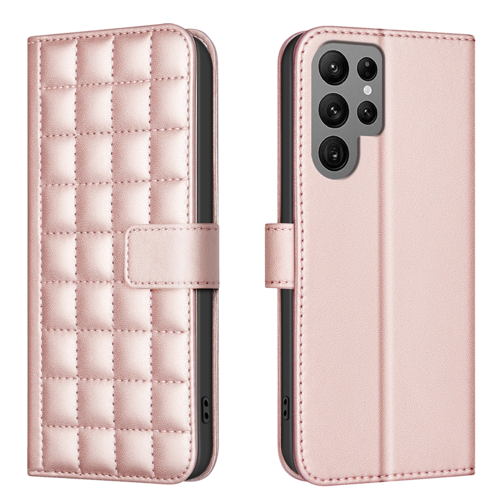 For Samsung Galaxy S24 Ultra 5G Square Texture Leather Phone Case(Rose Gold) For Samsung Galaxy S24 Ultra 5G Square Texture Leather Phone Case(Rose Gold)