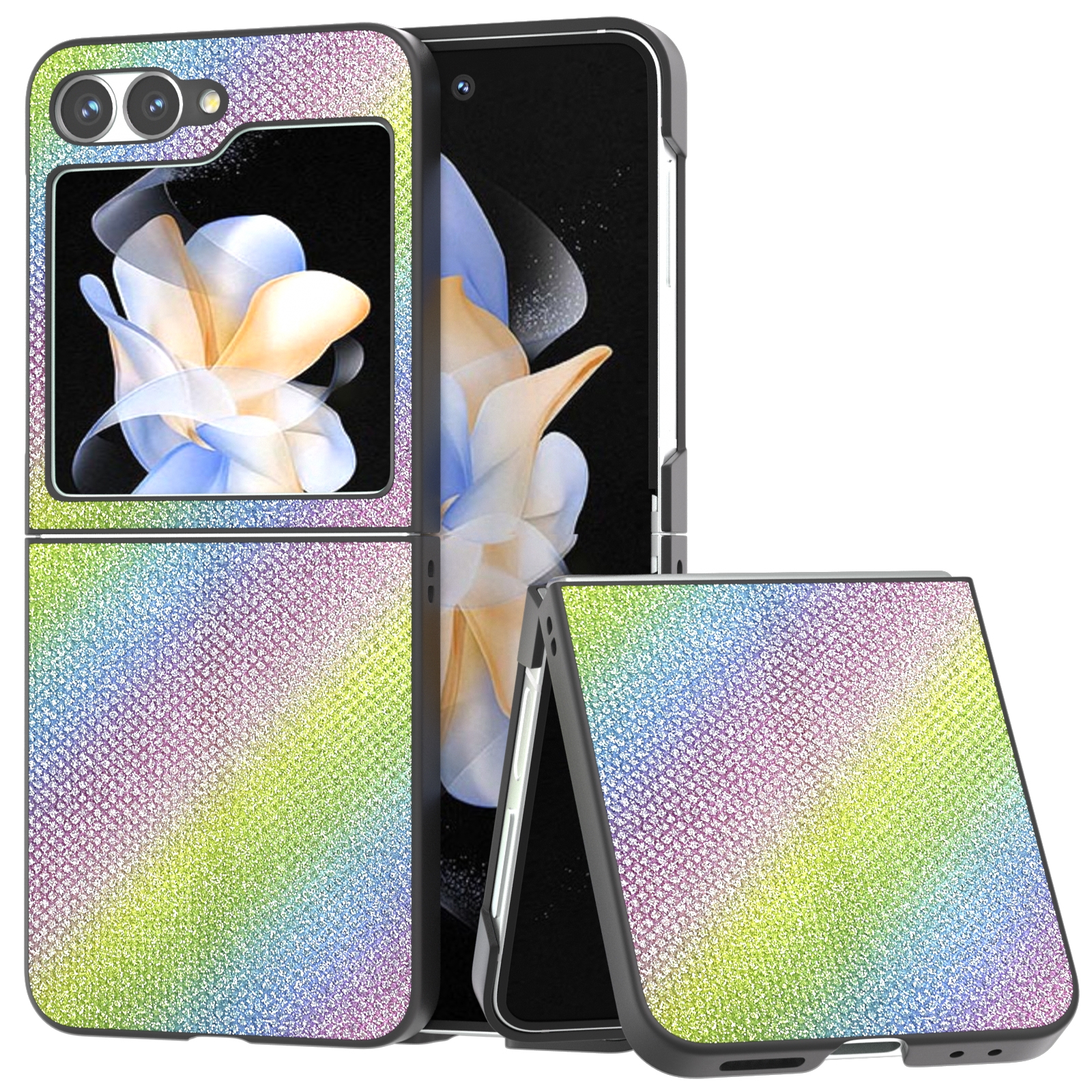 For Samsung Galaxy Z Flip6 Diamond Series Black Frame Full Coverage Phone Case(Rainbow)