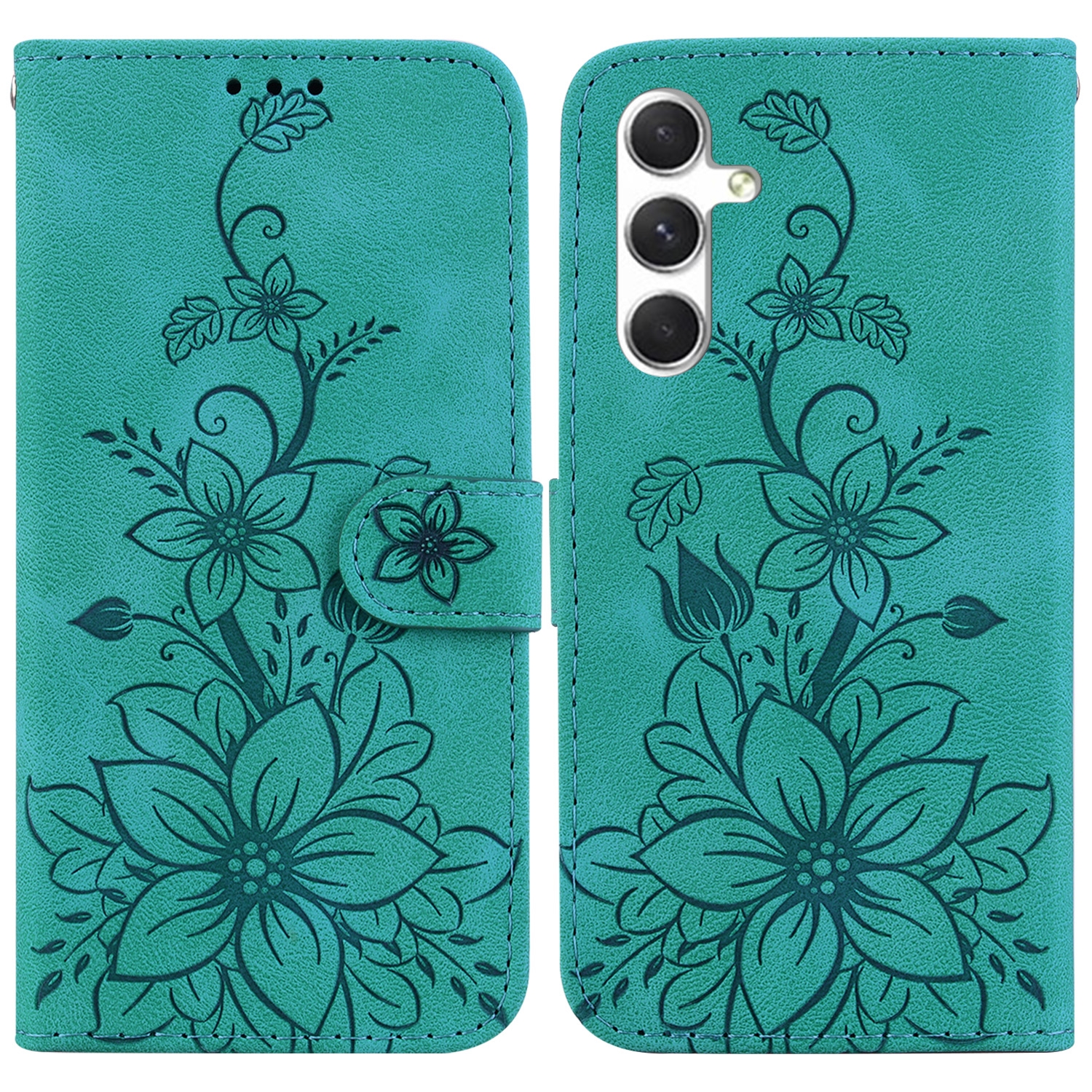 For Samsung Galaxy S25 5G Lily Embossed Leather Phone Case(Green)