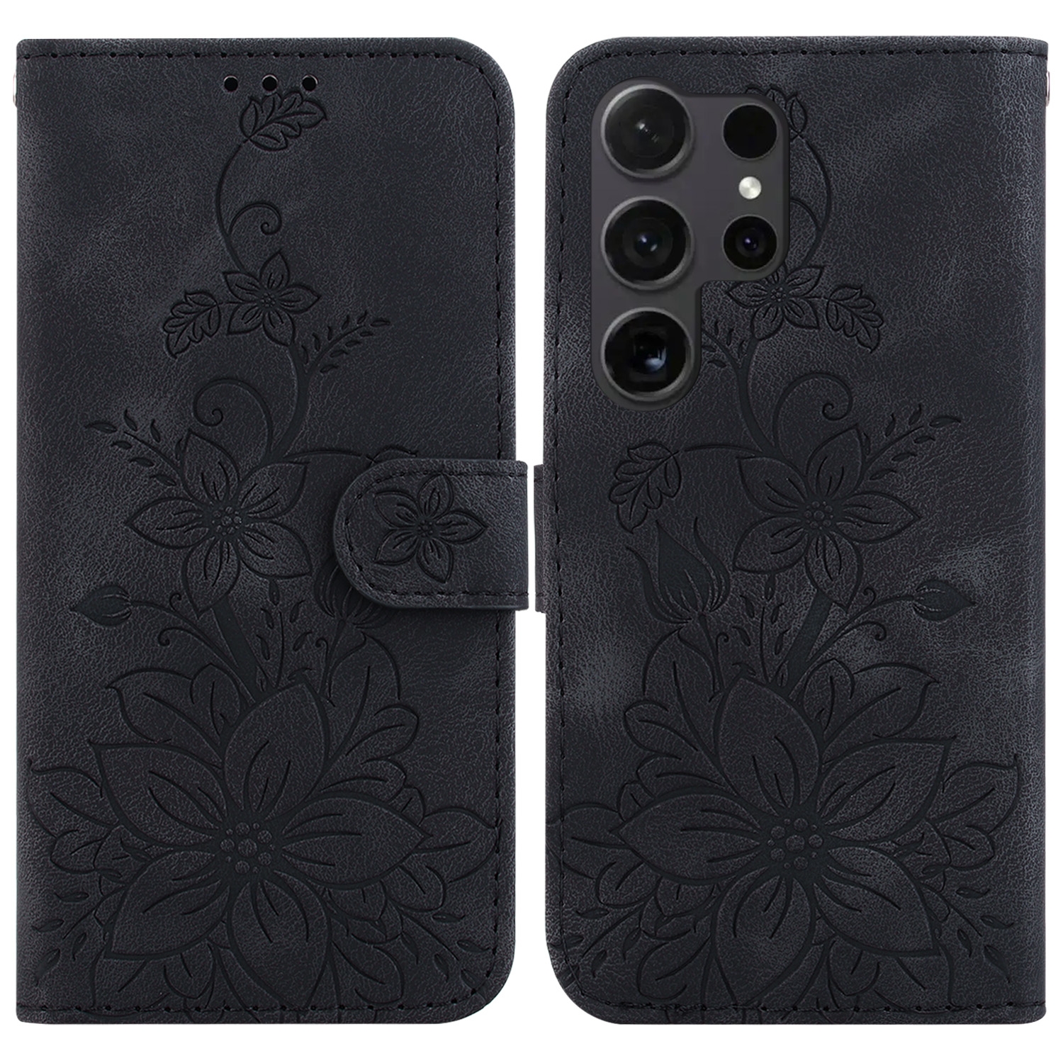 For Samsung Galaxy S25 Ultra 5G Lily Embossed Leather Phone Case(Black) For Samsung Galaxy S25 Ultra 5G Lily Embossed Leather Phone Case(Black)
