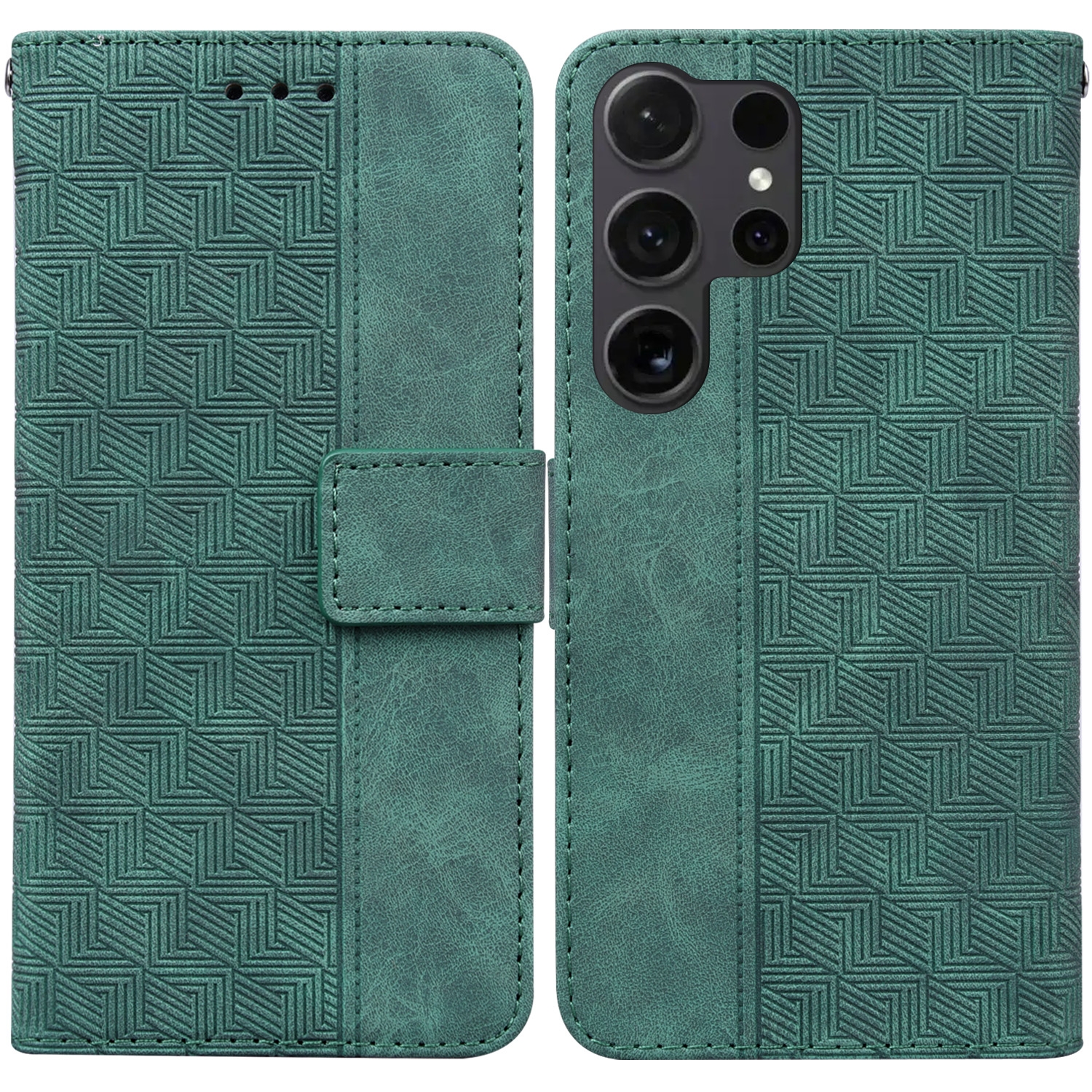 For Samsung Galaxy S25 Ultra 5G Geometric Embossed Leather Phone Case(Green) For Samsung Galaxy S25 Ultra 5G Geometric Embossed Leather Phone Case(Green)