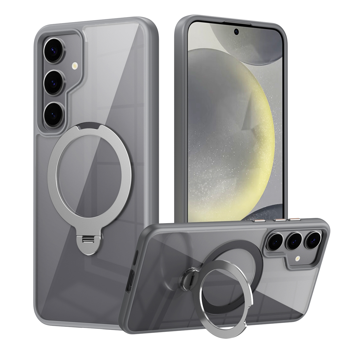 For Samsung Galaxy S23 5G Transparent MagSafe Magnetic Rotating Ring Holder Phone Case(Grey) For Samsung Galaxy S23 5G Transparent MagSafe Magnetic Rotating Ring Holder Phone Case(Grey)