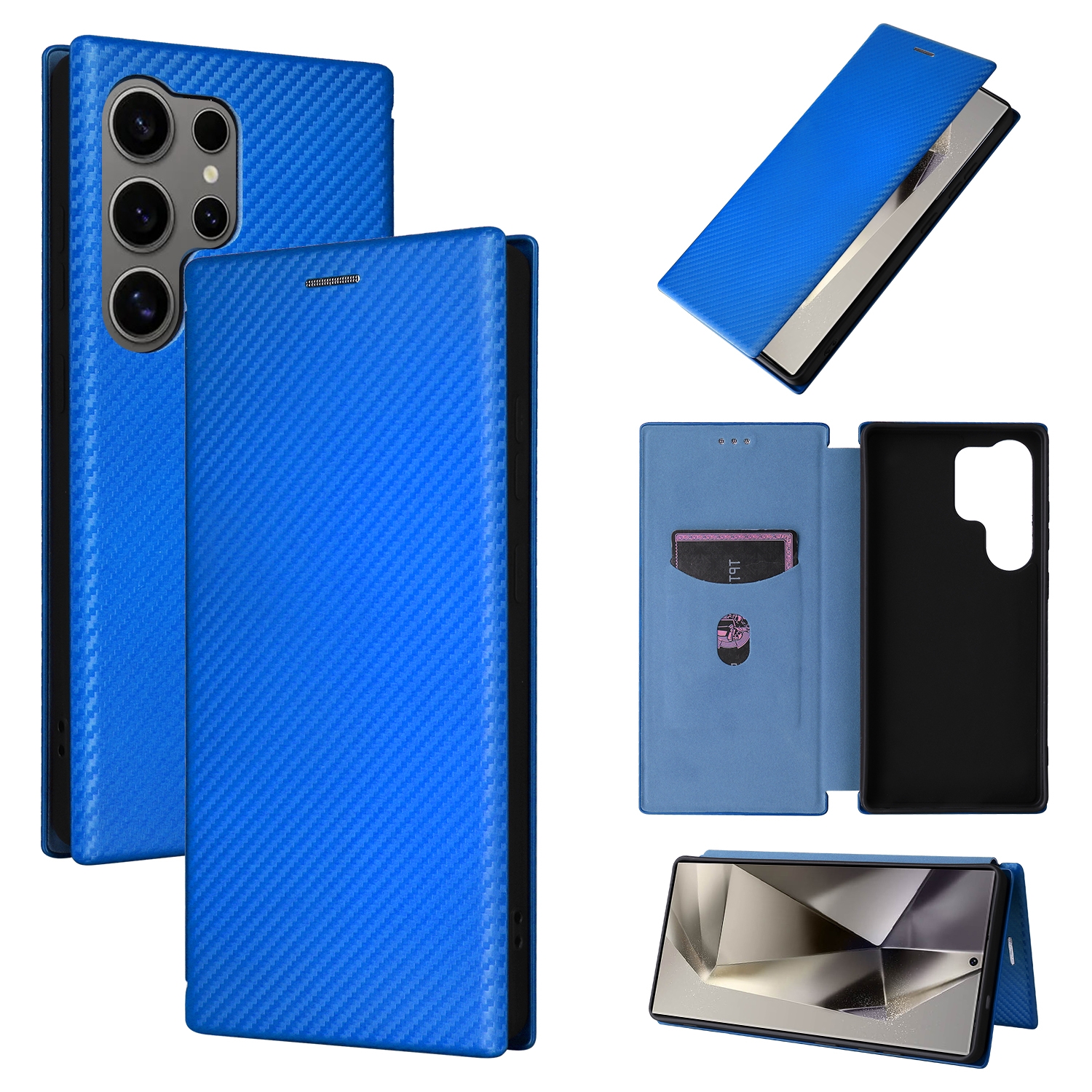 For Samsung Galaxy S25 Ultra 5G Carbon Fiber Texture Flip Leather Phone Case(Blue) For Samsung Galaxy S25 Ultra 5G Carbon Fiber Texture Flip Leather Phone Case(Blue)