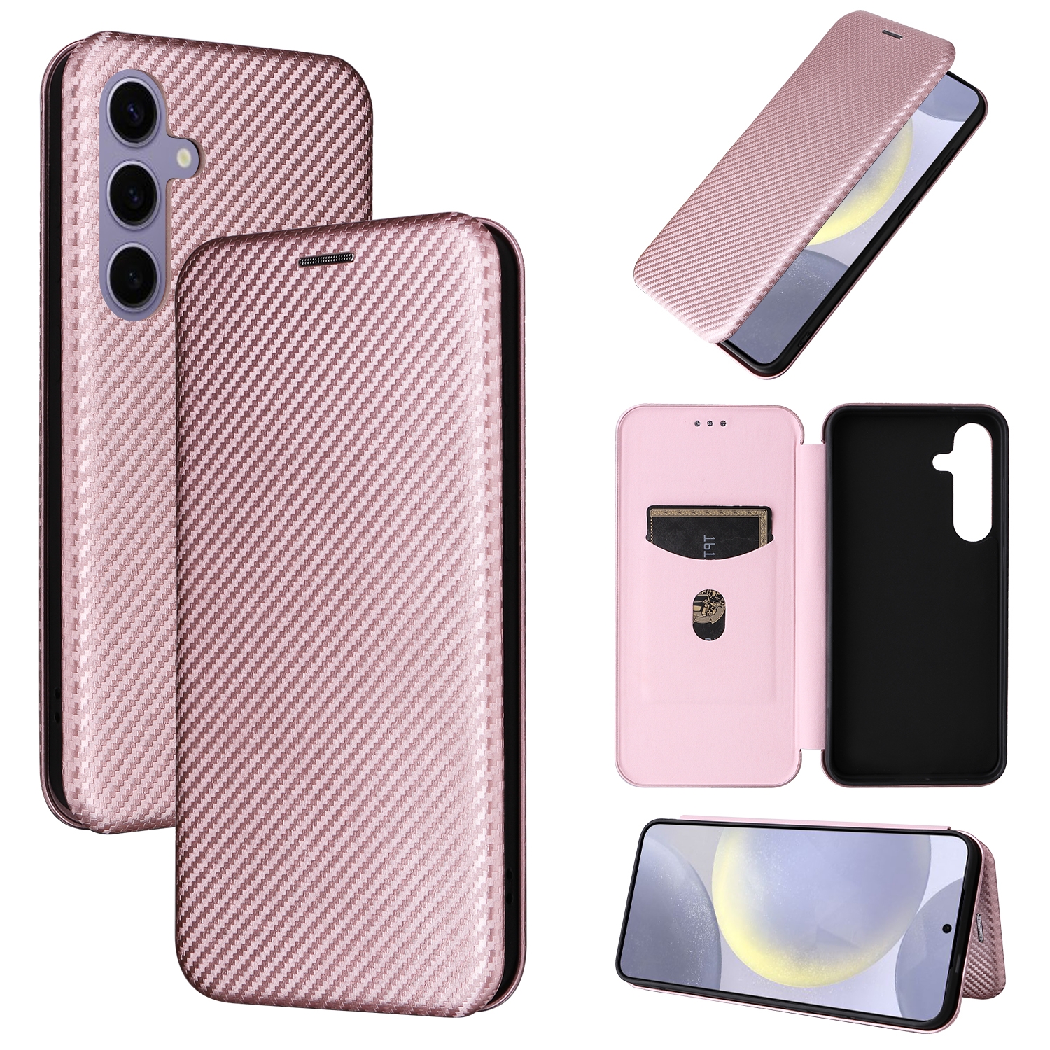 For Samsung Galaxy S25 5G Carbon Fiber Texture Flip Leather Phone Case(Pink) For Samsung Galaxy S25 5G Carbon Fiber Texture Flip Leather Phone Case(Pink)