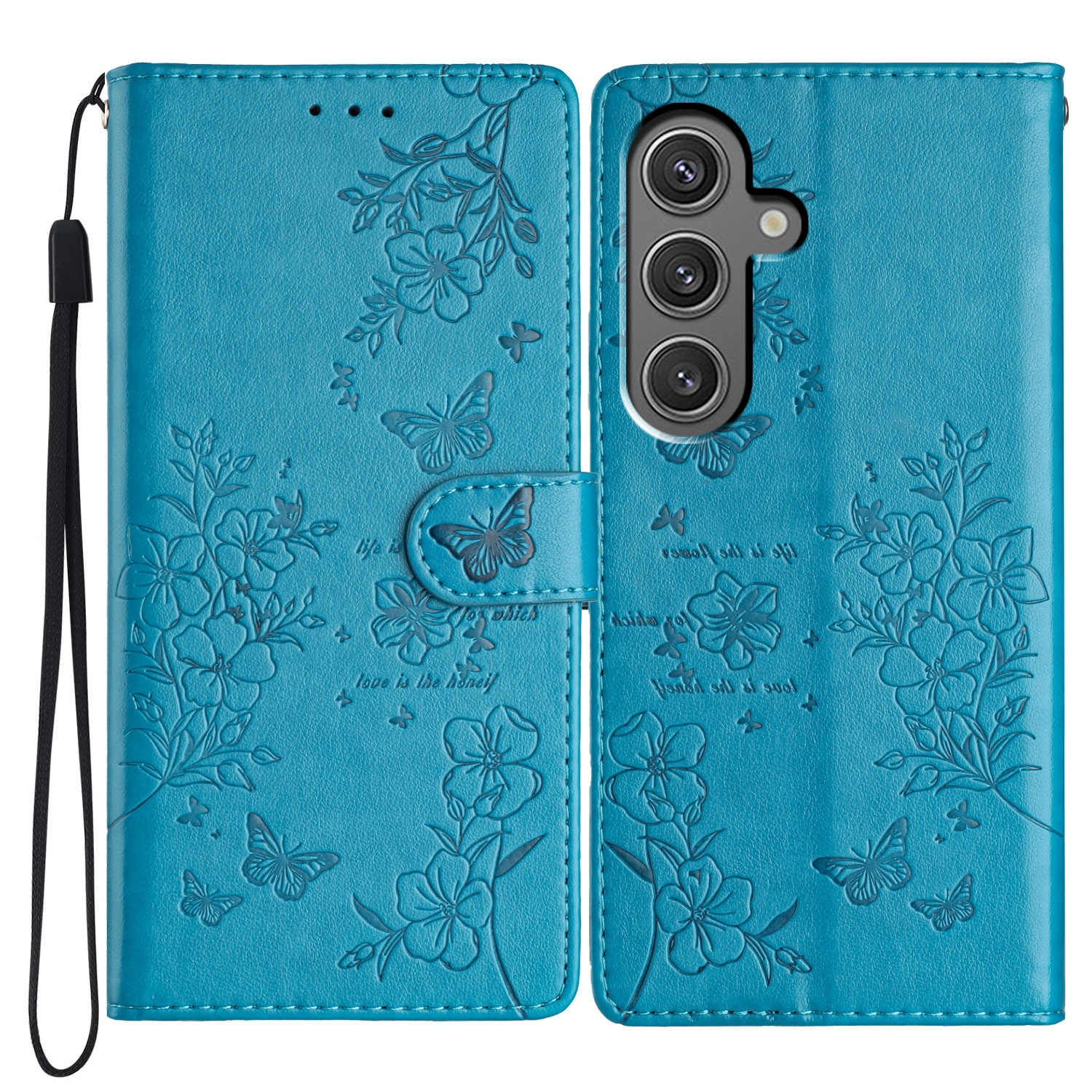 For Samsung Galaxy S23 FE 5G Butterflies and Flowers Leather Phone Case(Blue) For Samsung Galaxy S23 FE 5G Butterflies and Flowers Leather Phone Case(Blue)