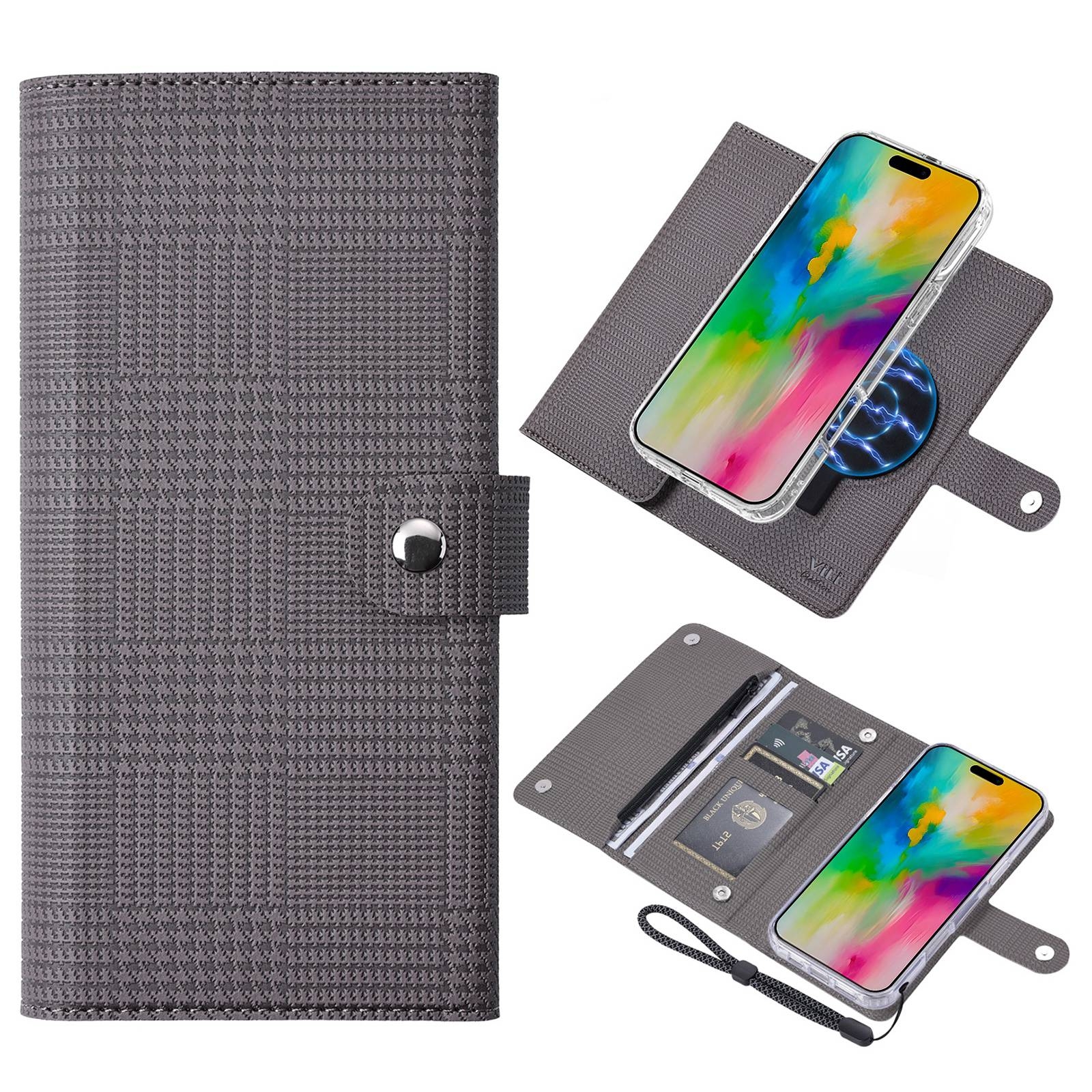For iPhone 16 ViLi GHB-C Series RFID MagSafe Magnetic Flip Leather Phone Case(Grey) For iPhone 16 ViLi GHB-C Series RFID MagSafe Magnetic Flip Leather Phone Case(Grey)