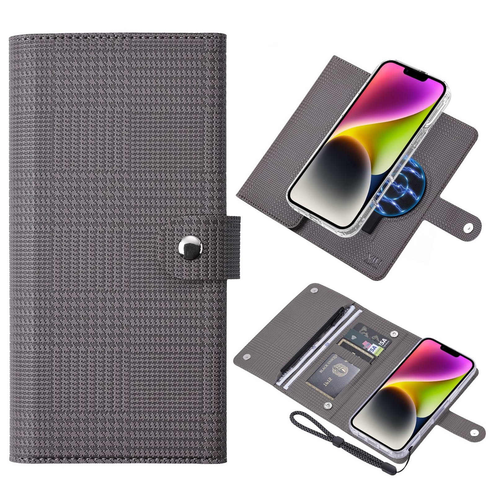 For iPhone 14 ViLi GHB-C Series RFID MagSafe Magnetic Flip Leather Phone Case(Grey) For iPhone 14 ViLi GHB-C Series RFID MagSafe Magnetic Flip Leather Phone Case(Grey)