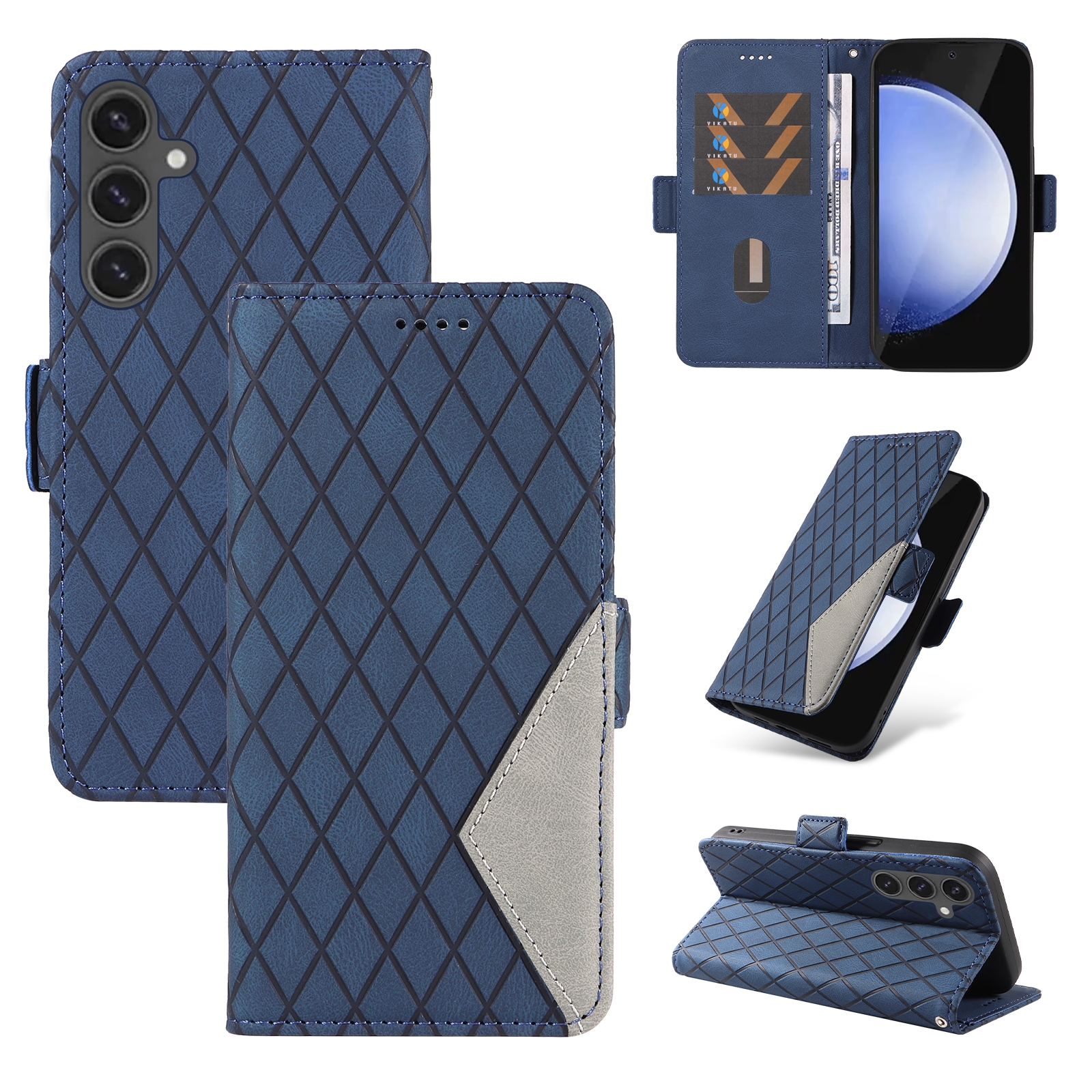 For Samsung Galaxy S24 FE 5G Dual-color Rhombic Lattice Leather Phone Case(Blue) For Samsung Galaxy S24 FE 5G Dual-color Rhombic Lattice Leather Phone Case(Blue)