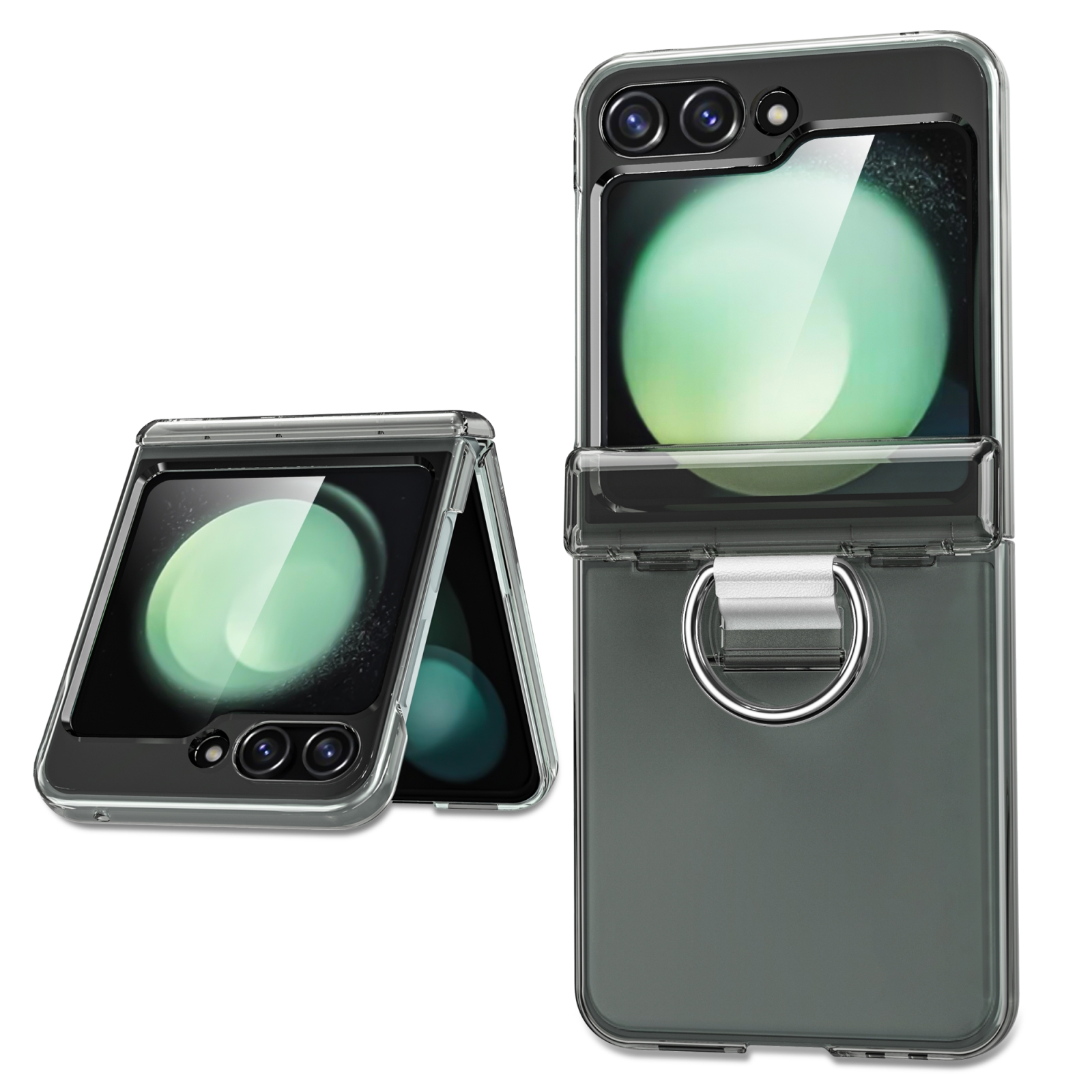 For Samsung Galaxy Z Flip6 5G TPU+PC Folding Center Shaft Phone Case with Ring(Transparent Black)