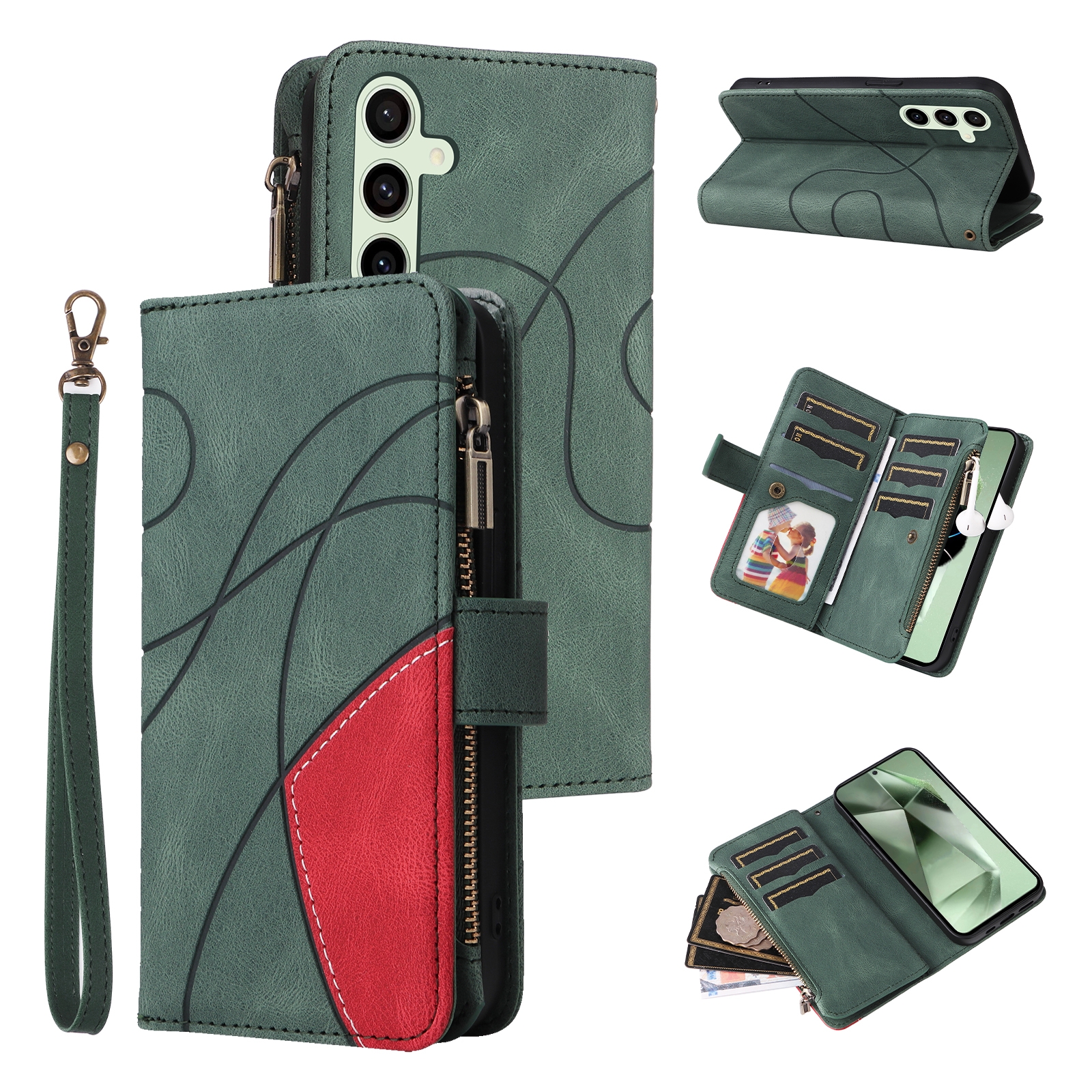 For Samsung Galaxy S24 FE 5G Dual-color 9 Card Slots Zipper Wallet Leather Phone Case(Green) For Samsung Galaxy S24 FE 5G Dual-color 9 Card Slots Zipper Wallet Leather Phone Case(Green)